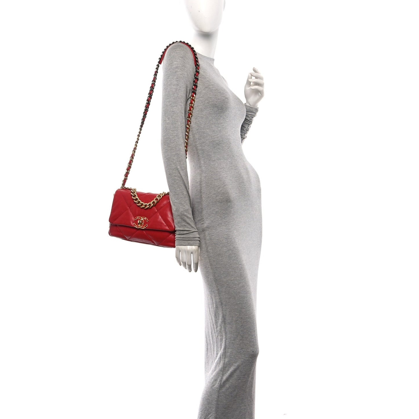 Lambskin Quilted Medium Chanel 19 Flap Red