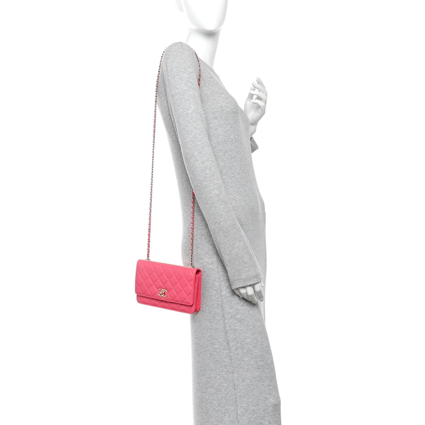 Lambskin Quilted Trendy CC Wallet On Chain WOC Pink