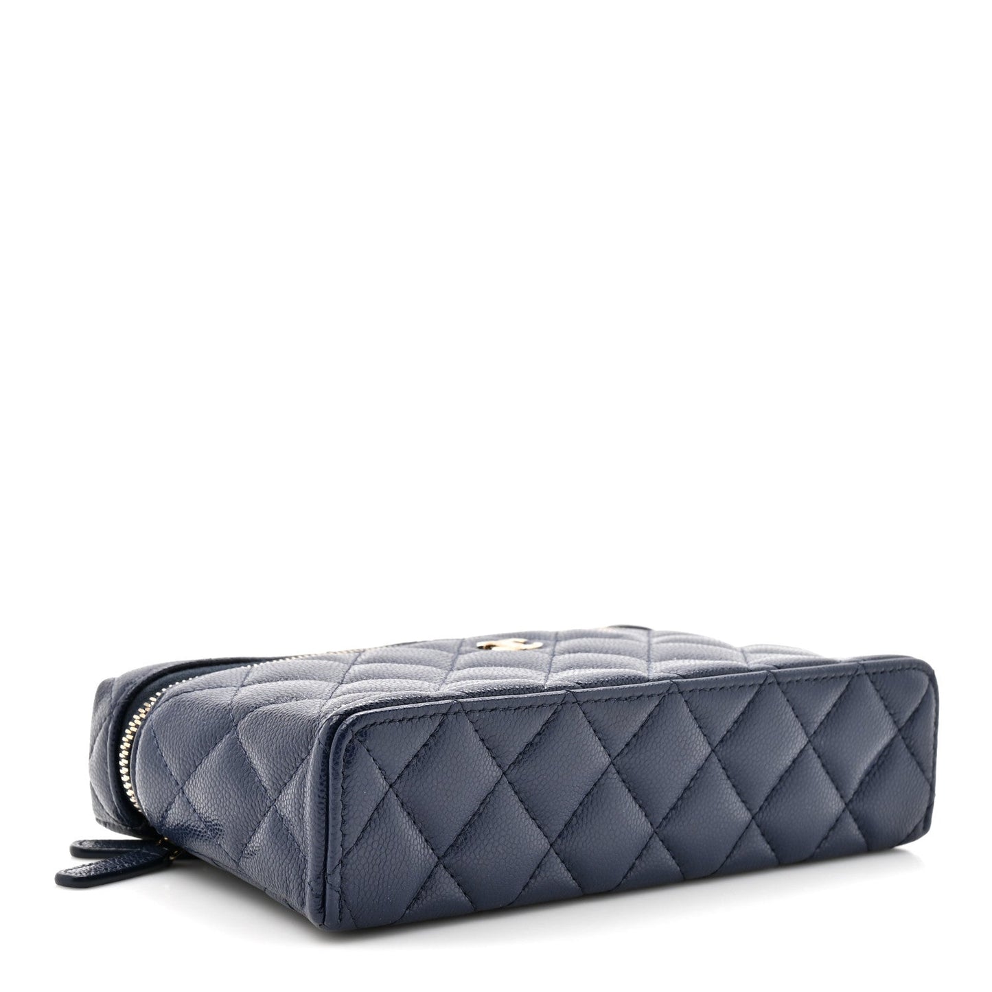 Caviar Quilted Top Handle Slim Vanity With Chain Navy