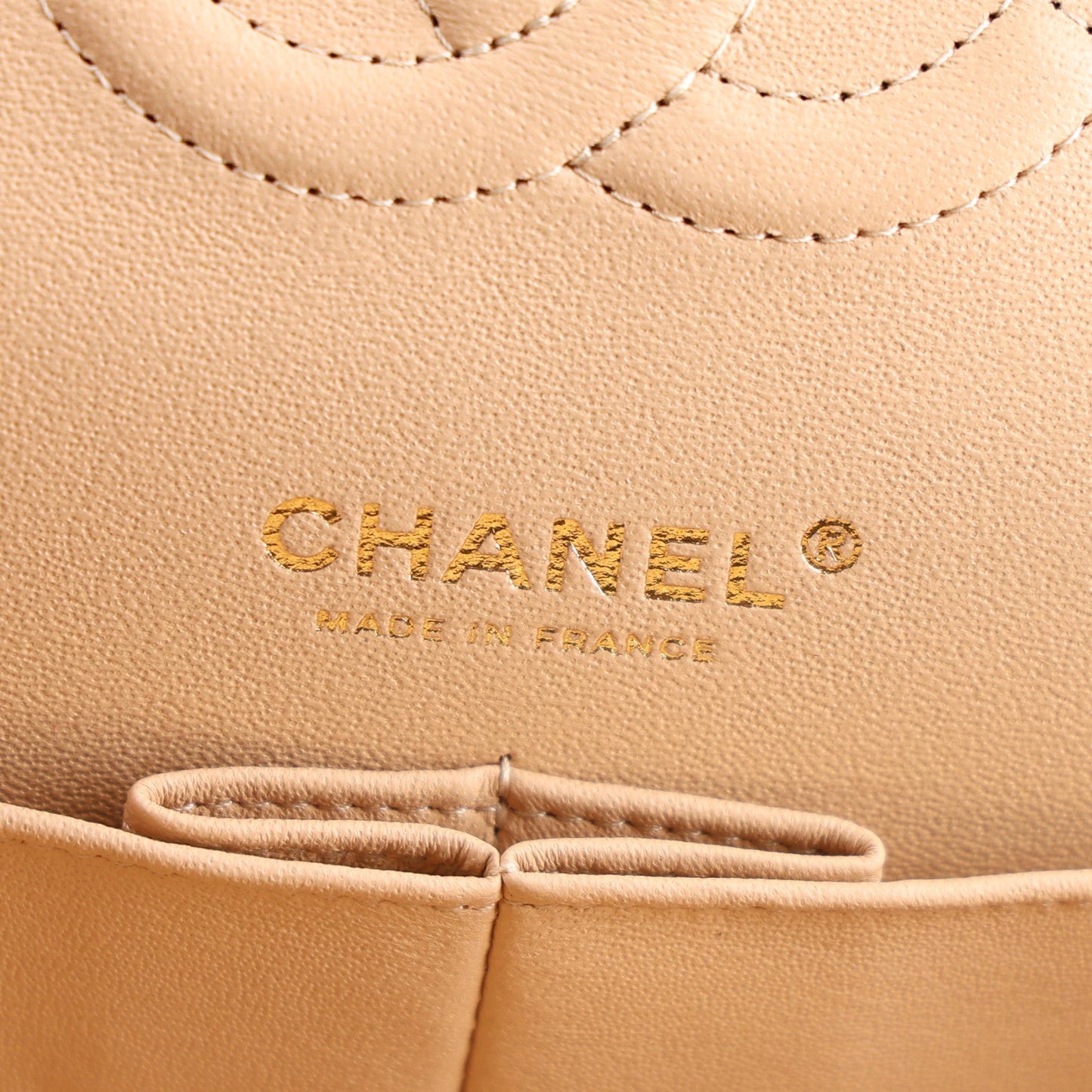 Lambskin Quilted Medium Double Flap Beige