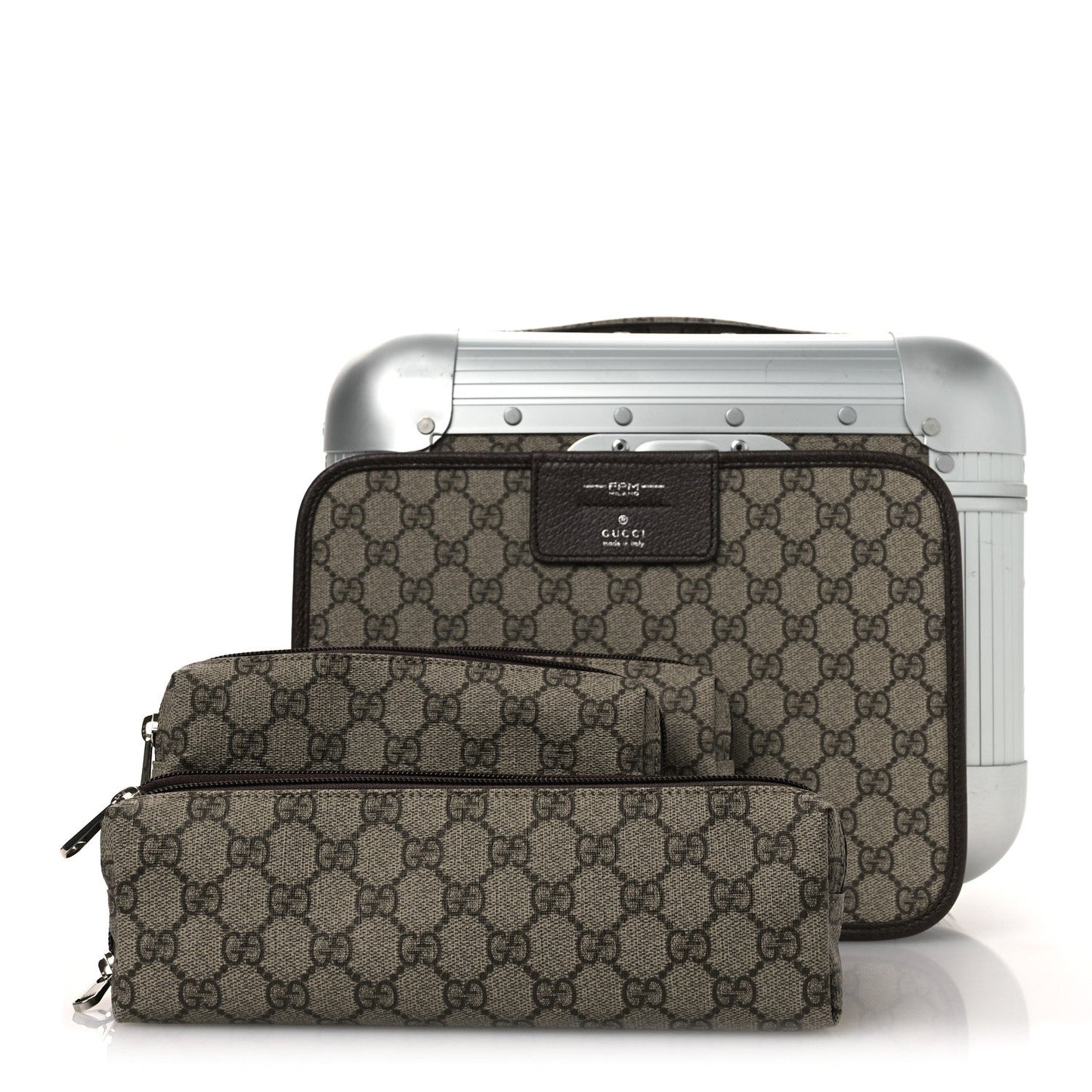 GG Supreme Monogram Aluminum Porter Beauty Case Silver