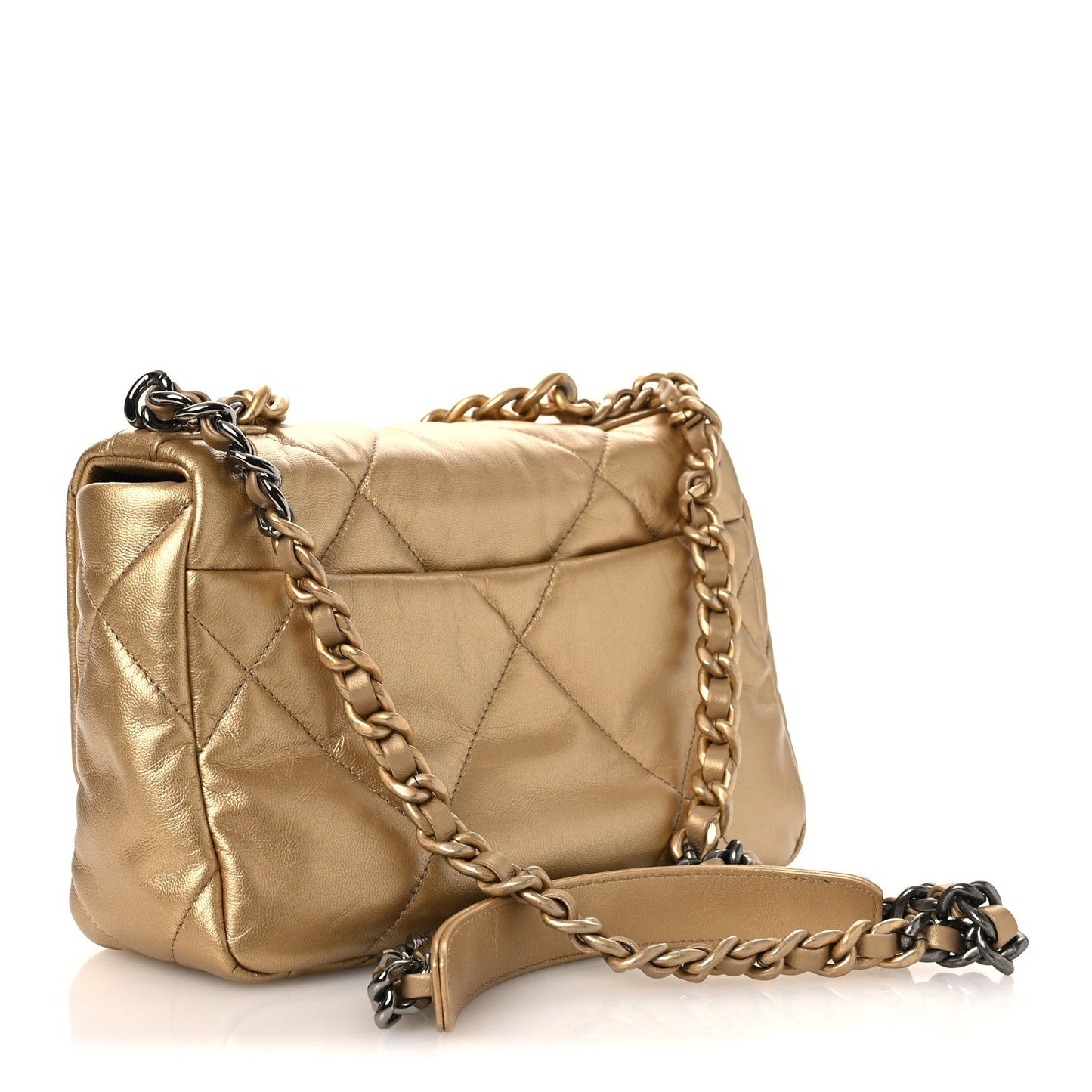 Metallic Goatskin Quilted Medium Chanel 19 Flap Gold