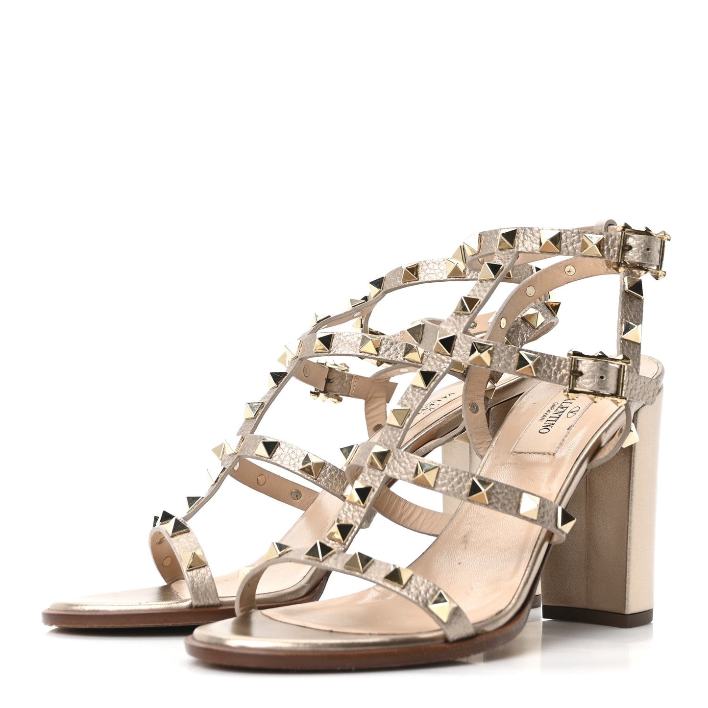 Metallic Calfskin Rockstud 90mm City Sandals 38.5 Antique Brass