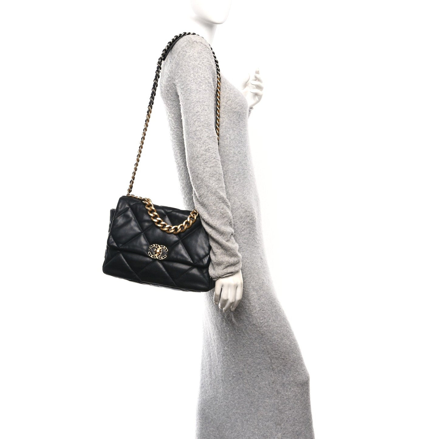 Goatskin Quilted Large Chanel 19 Flap Black