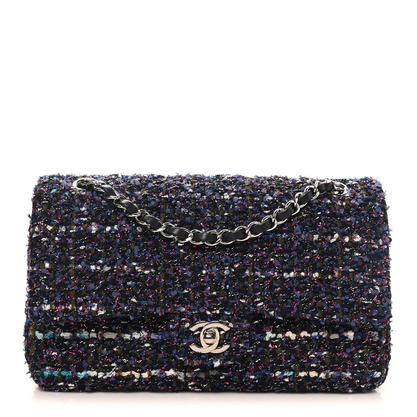 Tweed Quilted Medium Double Flap Blue Purple Khaki Pink