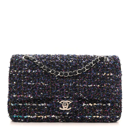 Tweed Quilted Medium Double Flap Blue Purple Khaki Pink