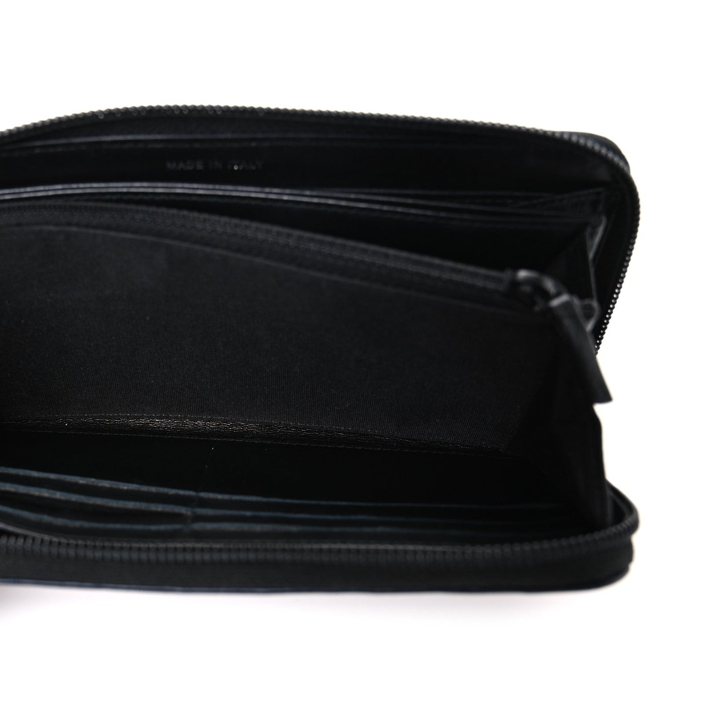 Calfskin Large Bi-Color Zip Around Boy Wallet Black Navy