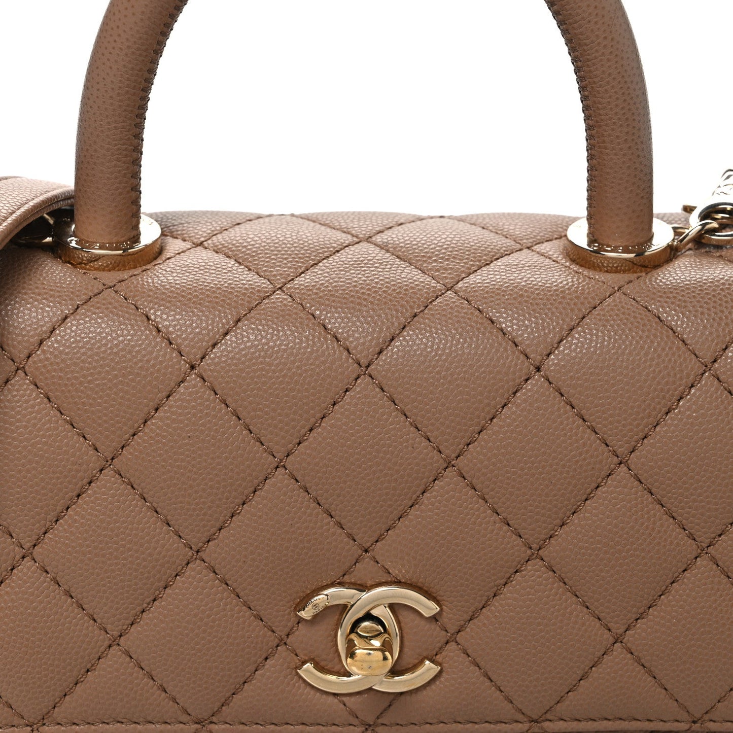 Caviar Quilted Mini Coco Handle Flap Beige