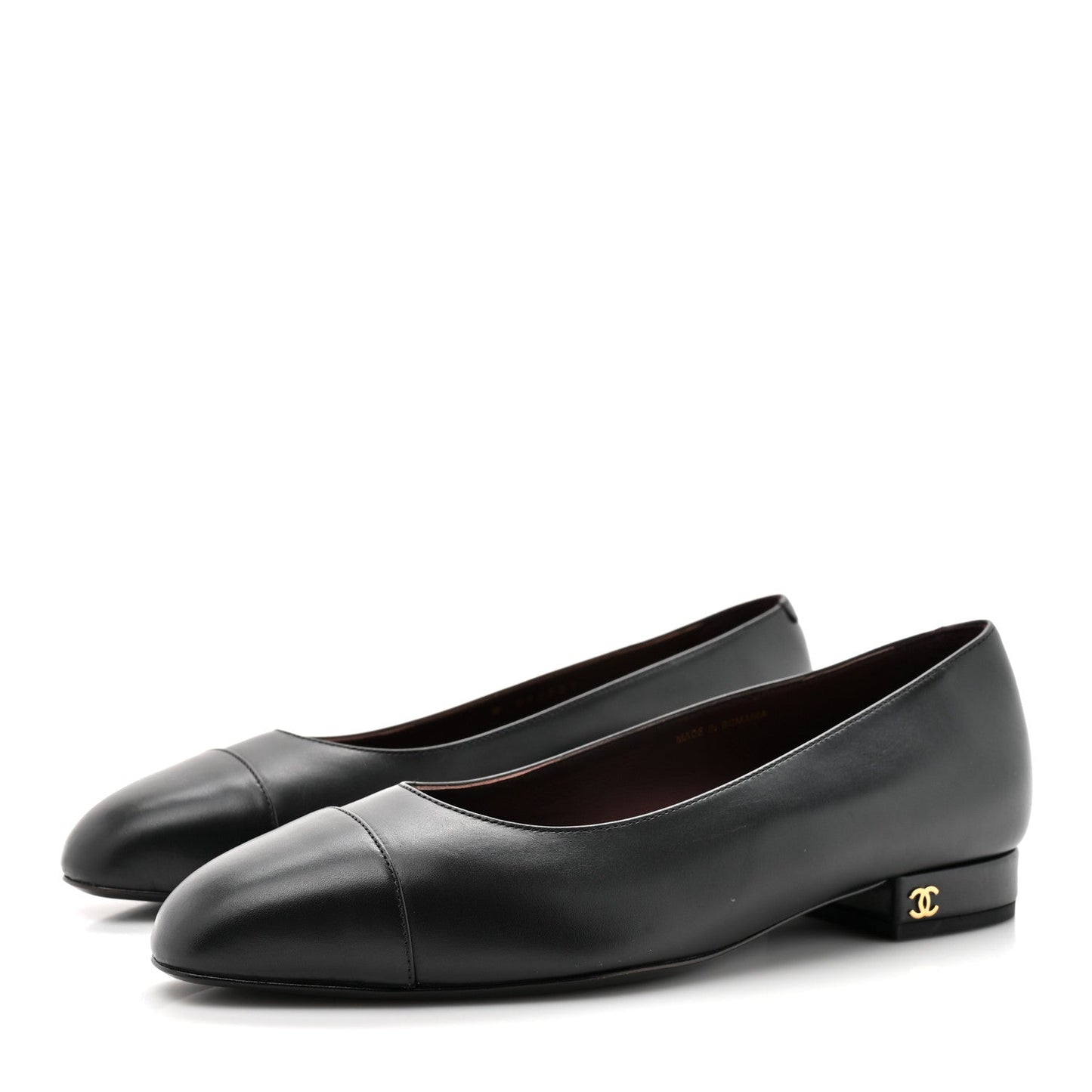 Lambskin Cap Toe CC Uniform Ballerina Flats 37.5 Black