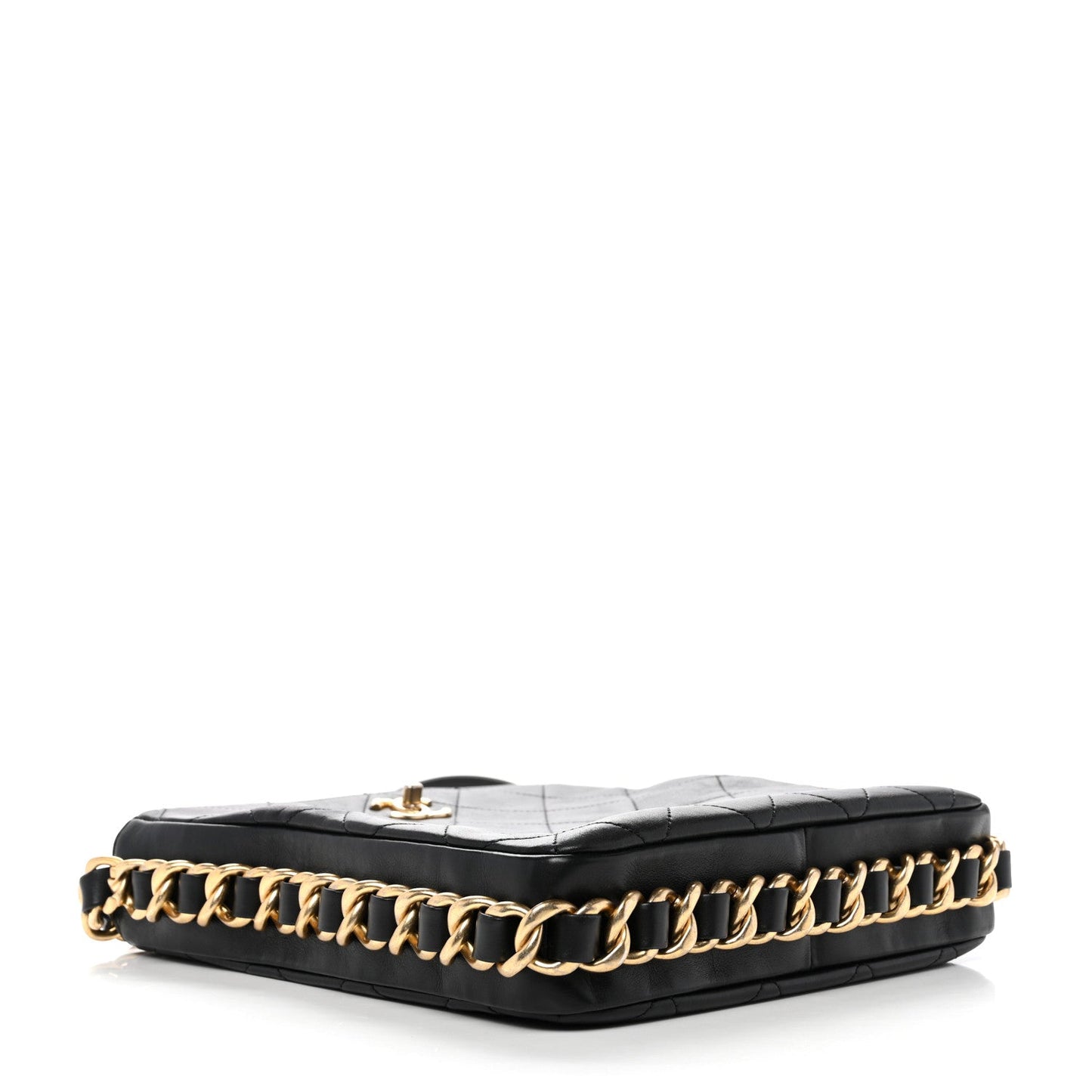 Calfskin Quilted Framing Chain Hobo Black
