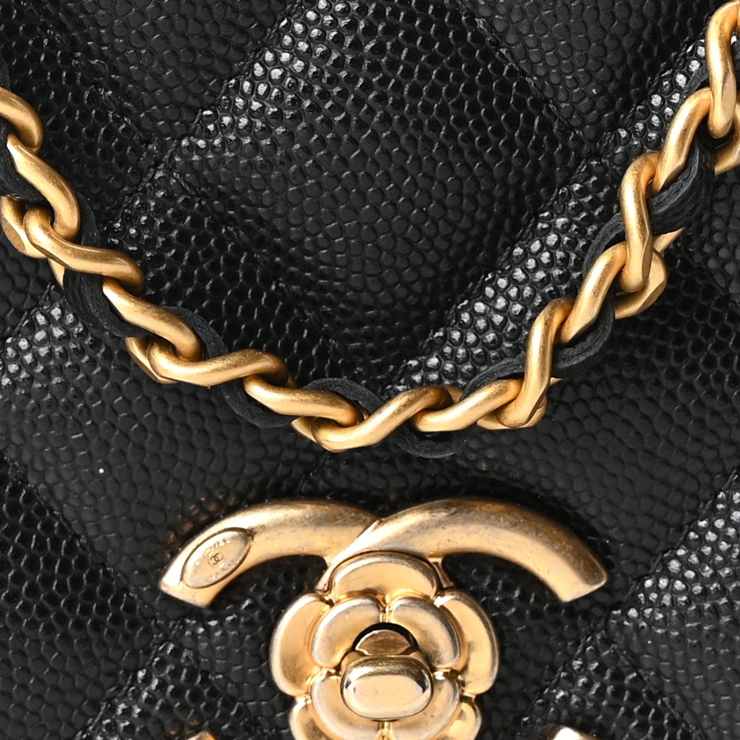 Caviar Quilted Camellia Wallet On Chain WOC Black
