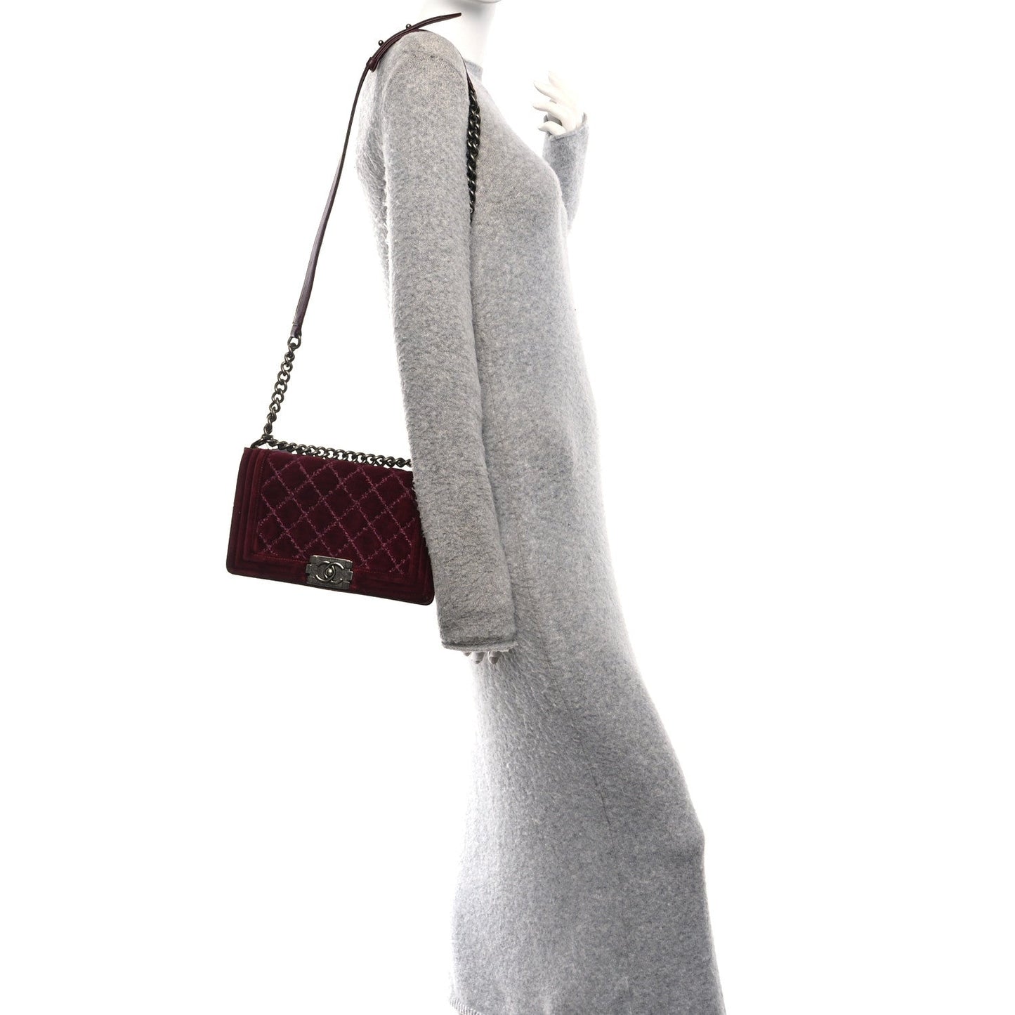 Velvet Tweed Quilted Medium Boy Flap Burgundy