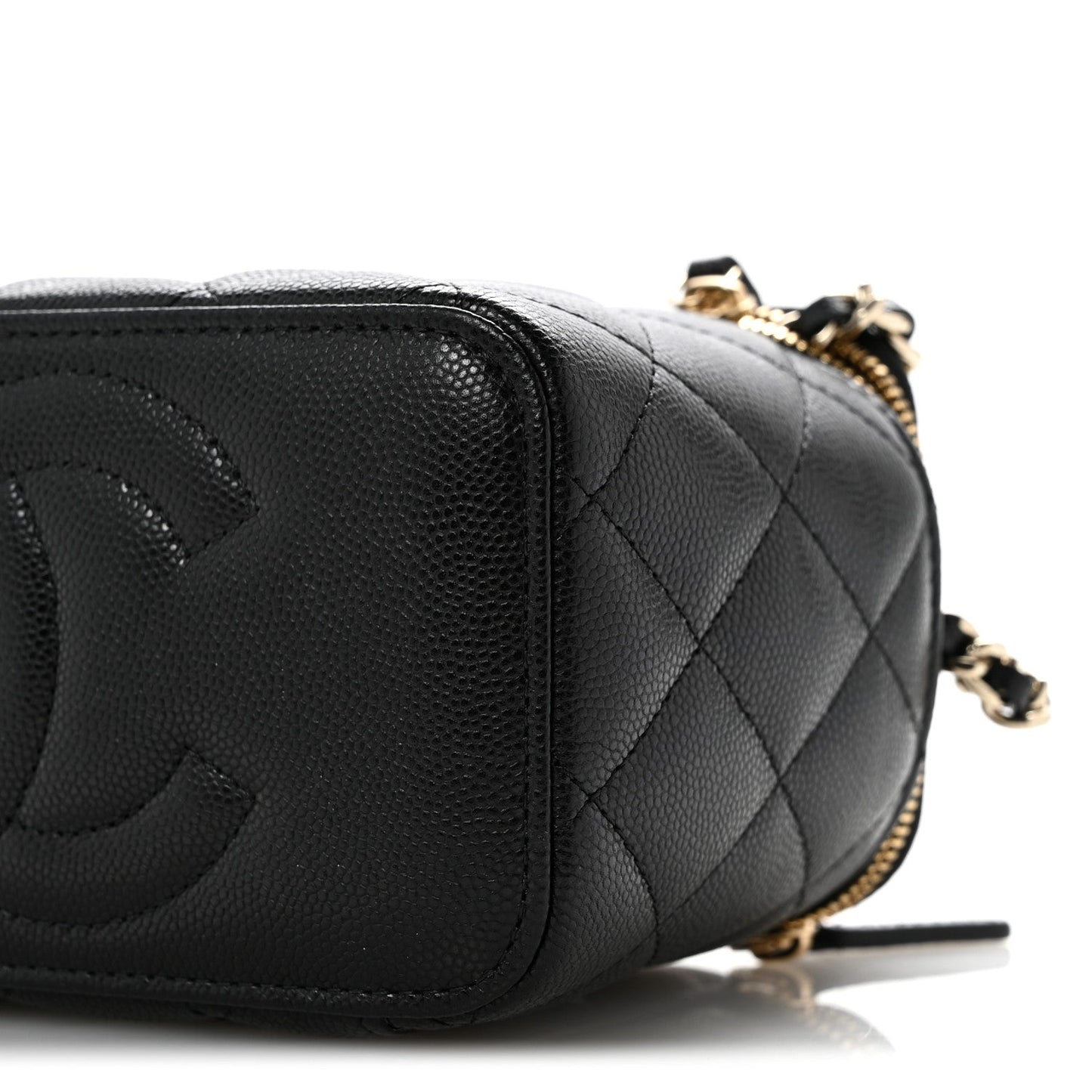 Caviar Quilted Crystal CC Logo Vanity Case With Chain Black