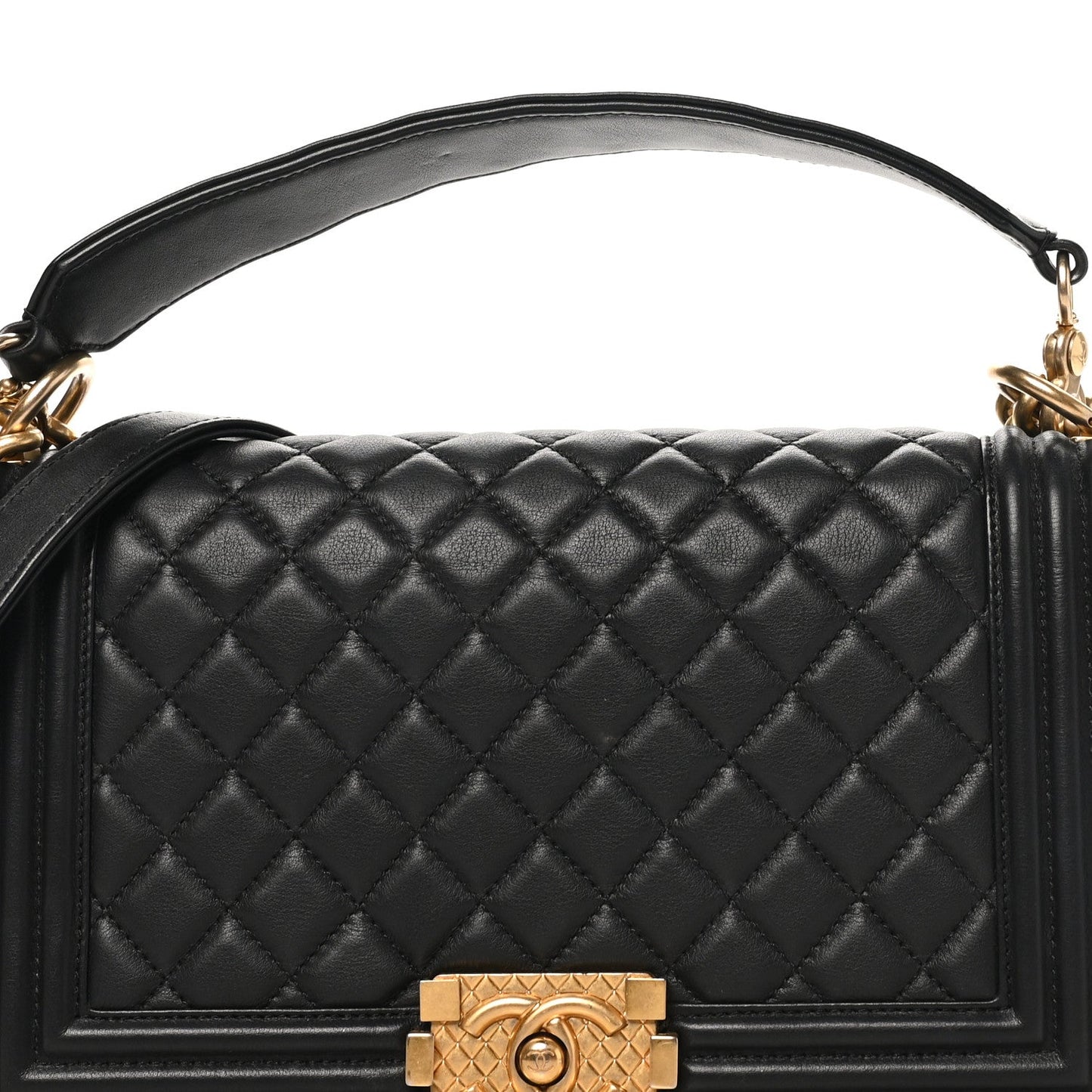 Calfskin Medium Boy Logo Top Handle Flap Black Black