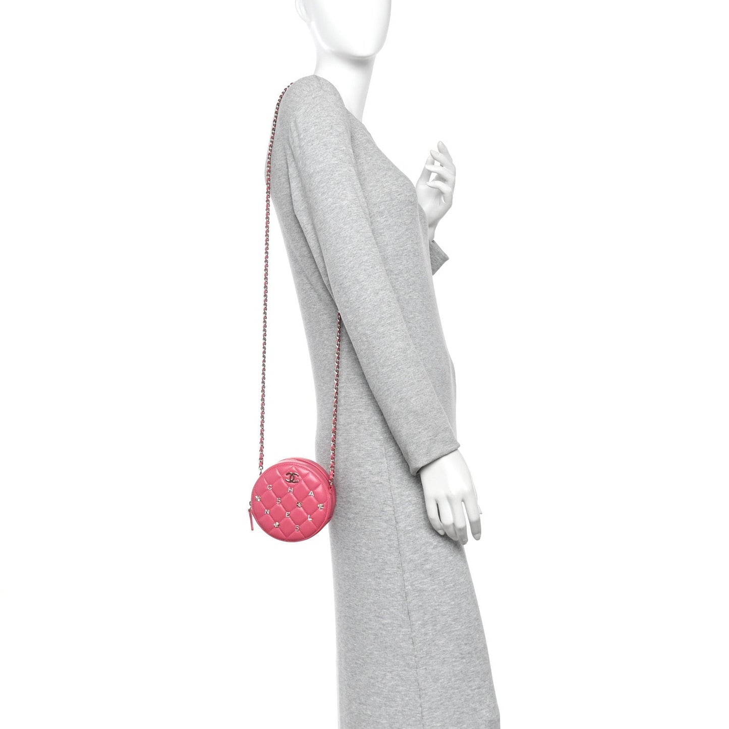 Lambskin Quilted All About Chanel Round Clutch With Chain Pink