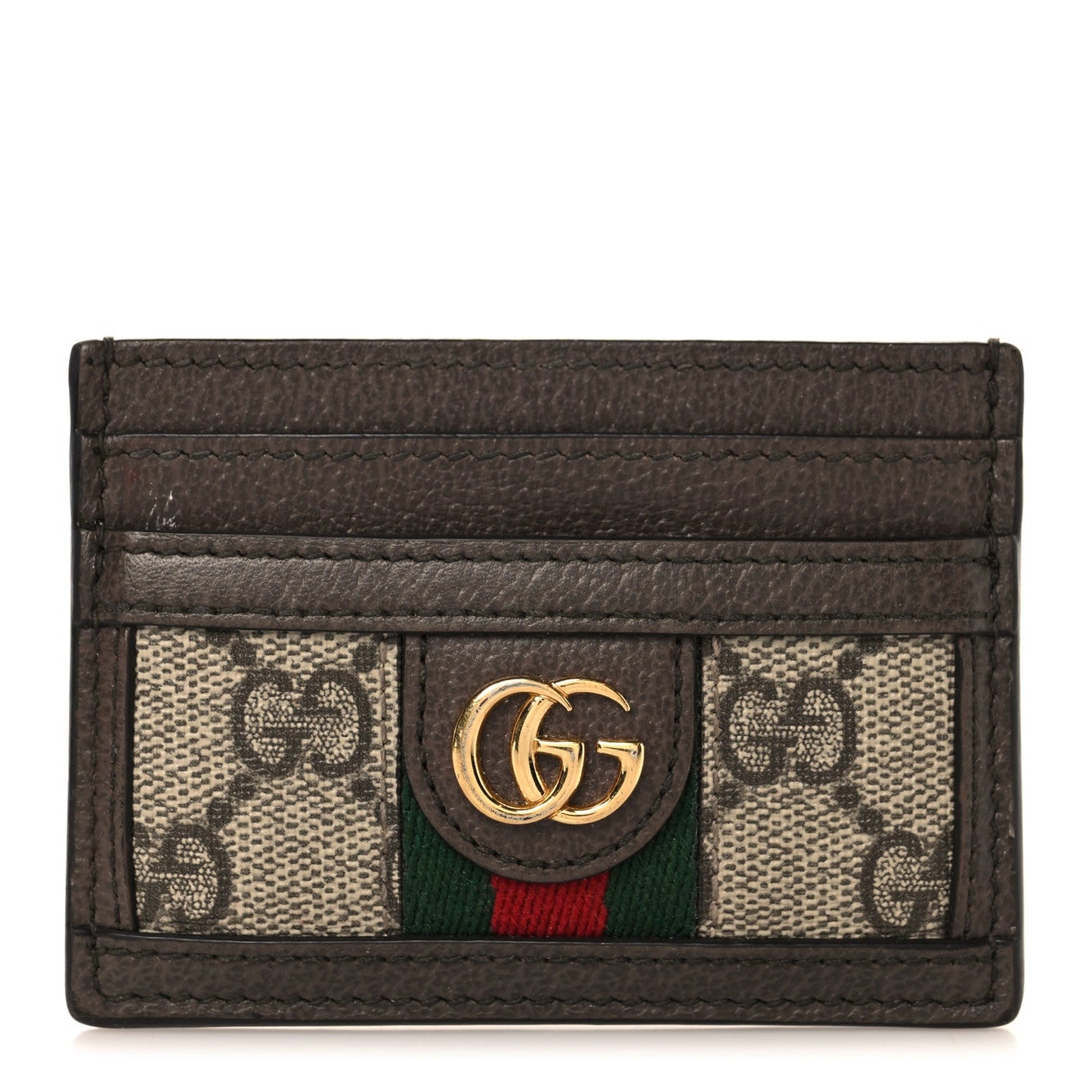 GG Supreme Monogram Textured Dollar Calfskin Ophidia Card Holder Beige Ebony New Acero