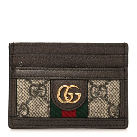 GG Supreme Monogram Textured Dollar Calfskin Ophidia Card Holder Beige Ebony New Acero