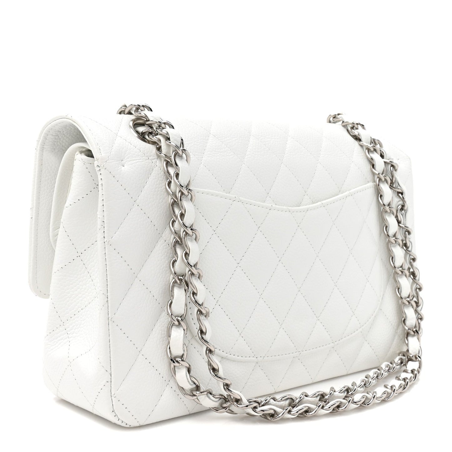 Caviar Quilted Medium Double Flap White