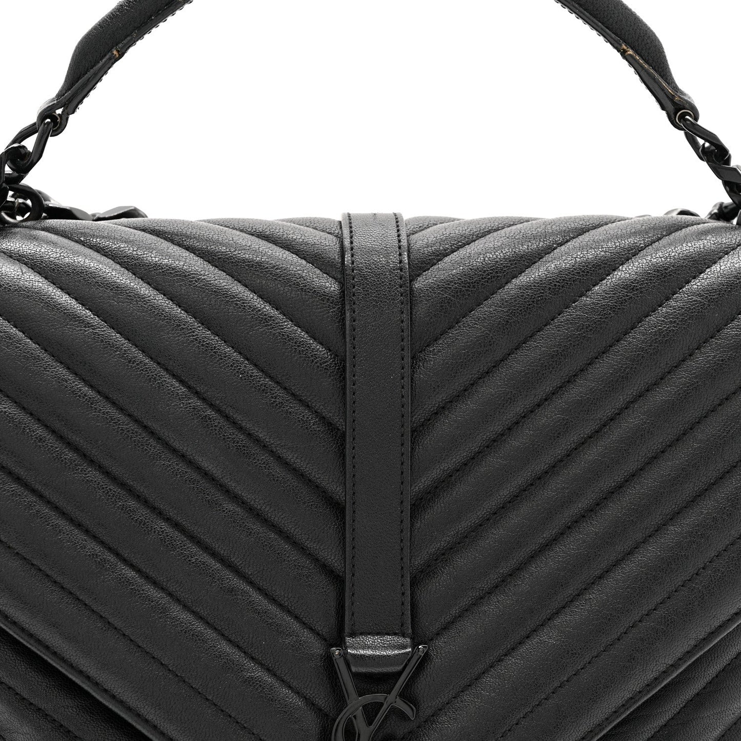 Sheepskin Matelasse Chevron Monogram Monochrome Large College Satchel Black