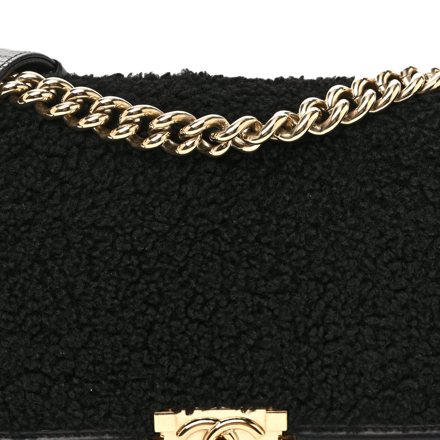 Shearling Sheepskin Medium Boy Flap Black