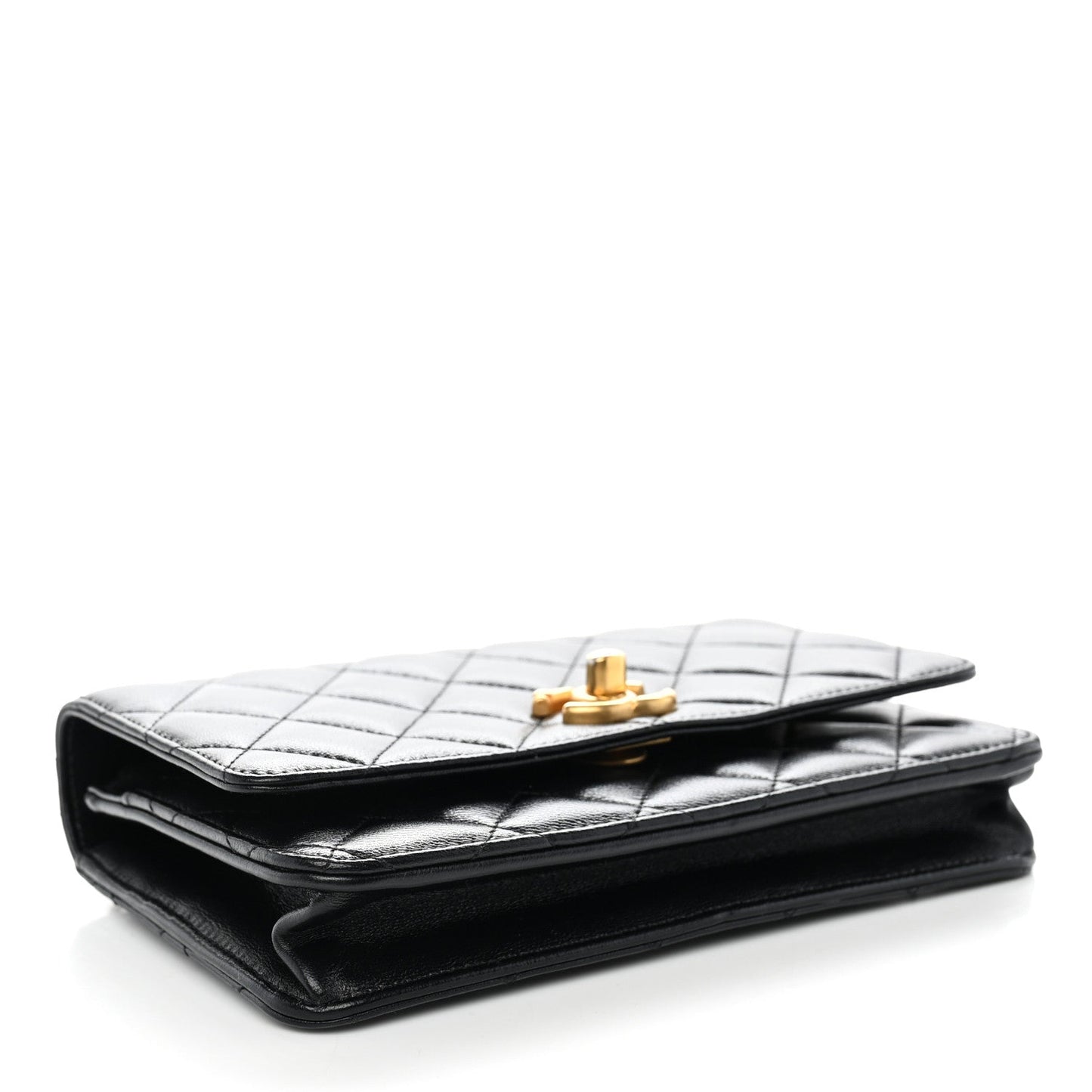 Lambskin Quilted Sweetheart Wallet On Chain WOC Black