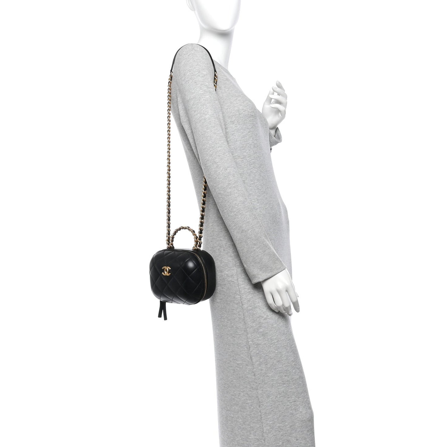 Lambskin Quilted CC Bubble Vanity Case With Chain Black