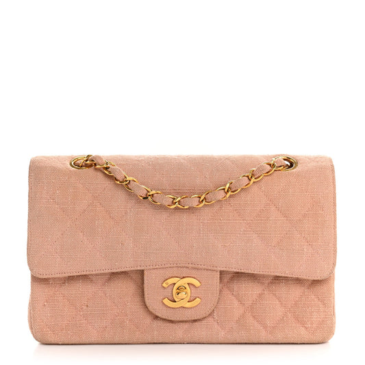 Canvas Quilted Small Double Flap Light Pink