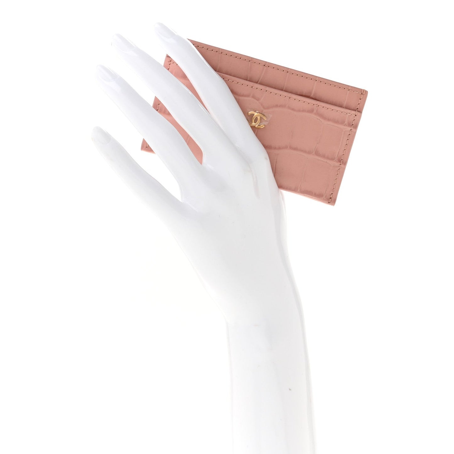 Calfskin Crocodile Embossed Crococo Card Holder Light Pink
