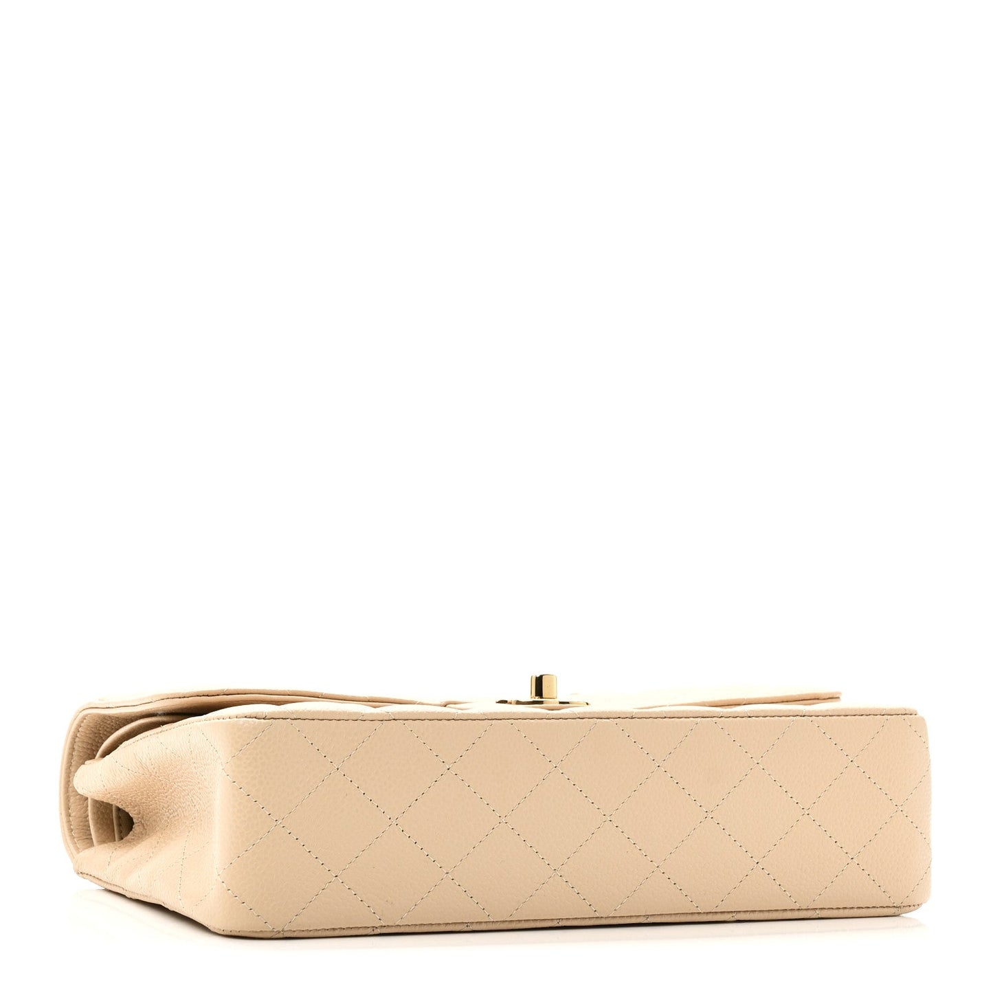 Caviar Quilted Medium Double Flap Beige