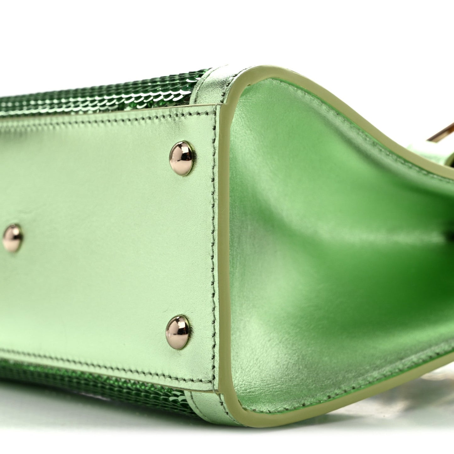 Metallic Calfskin Sequin Mini Diana Tote Bag Green