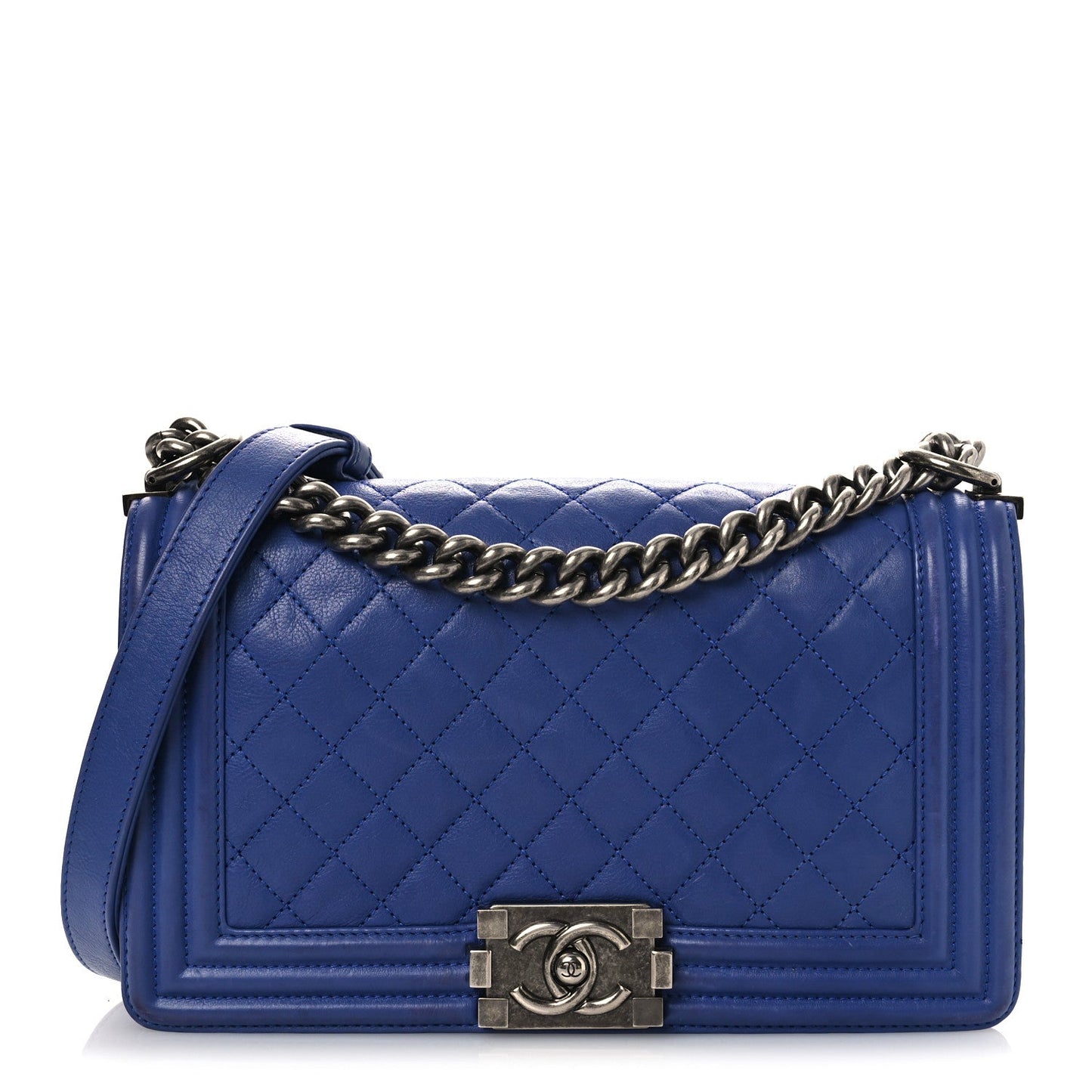 Calfskin Quilted Medium Boy Flap Blue