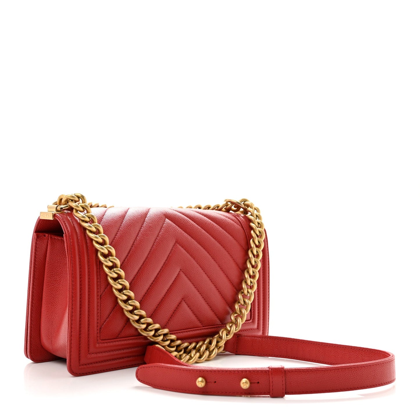 Caviar Chevron Quilted Medium Boy Flap Red