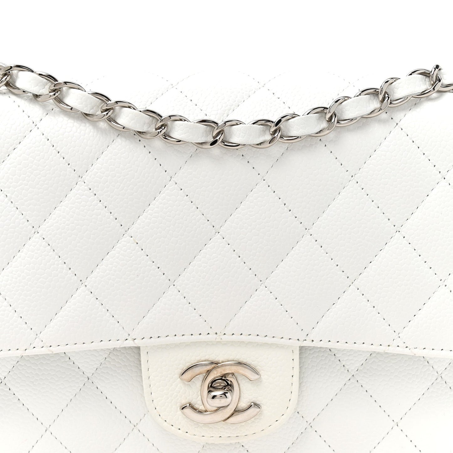 Caviar Quilted Medium Double Flap White