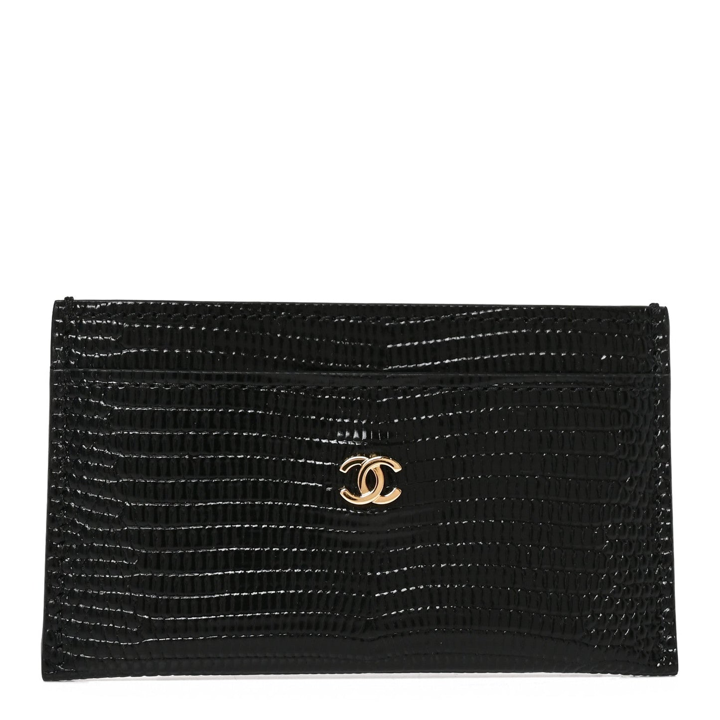 Calfskin Lizard Embossed Card Holder Black