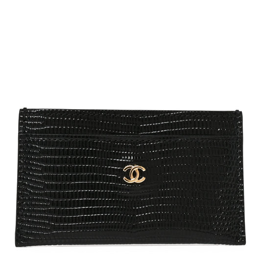Calfskin Lizard Embossed Card Holder Black