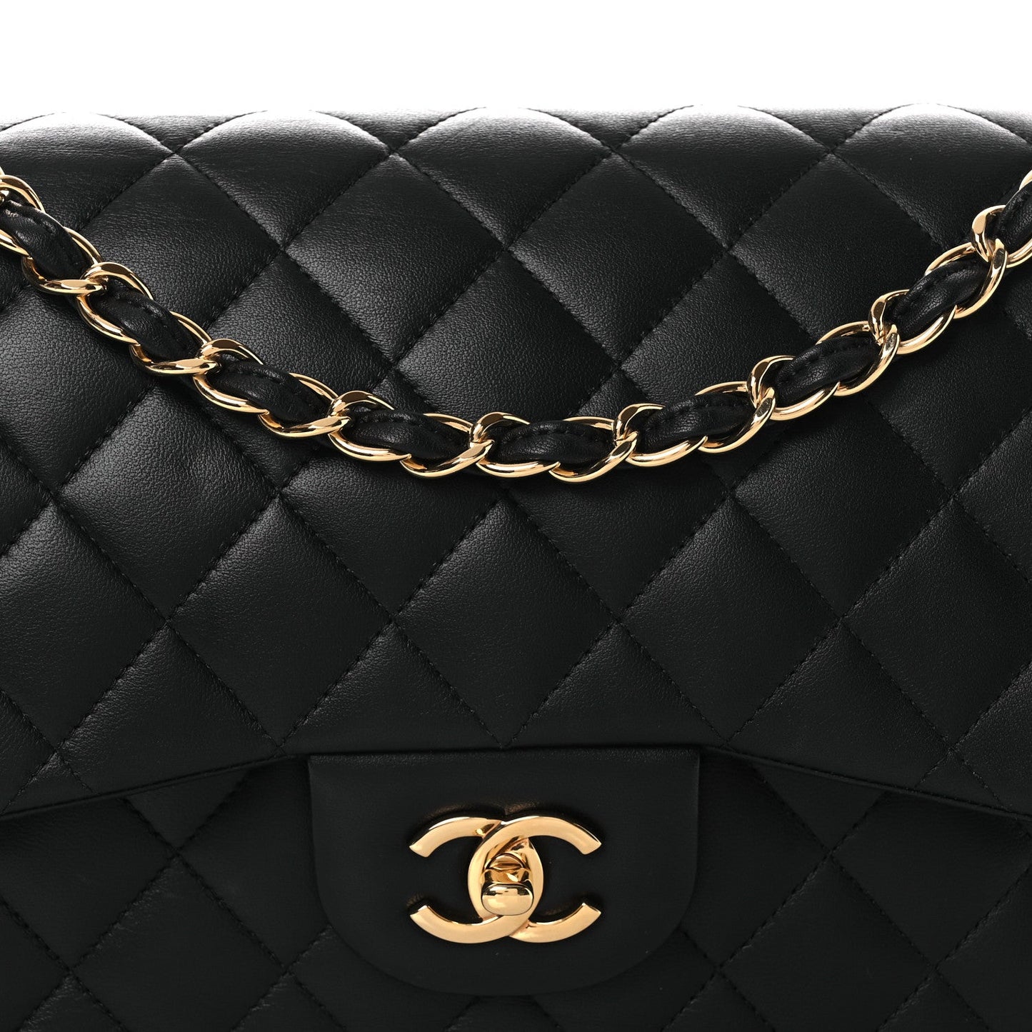 Lambskin Quilted Jumbo Double Flap Black