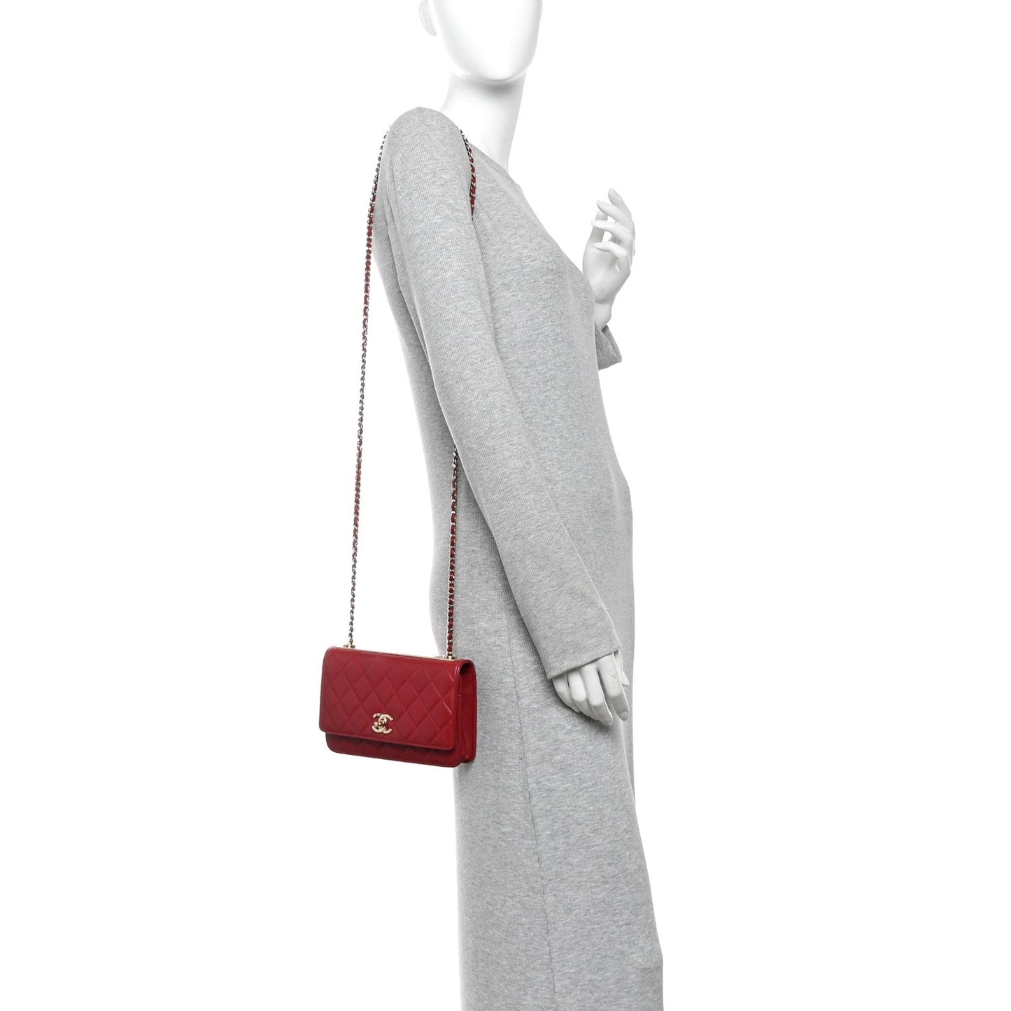 Lambskin Quilted Trendy CC Wallet On Chain WOC Red