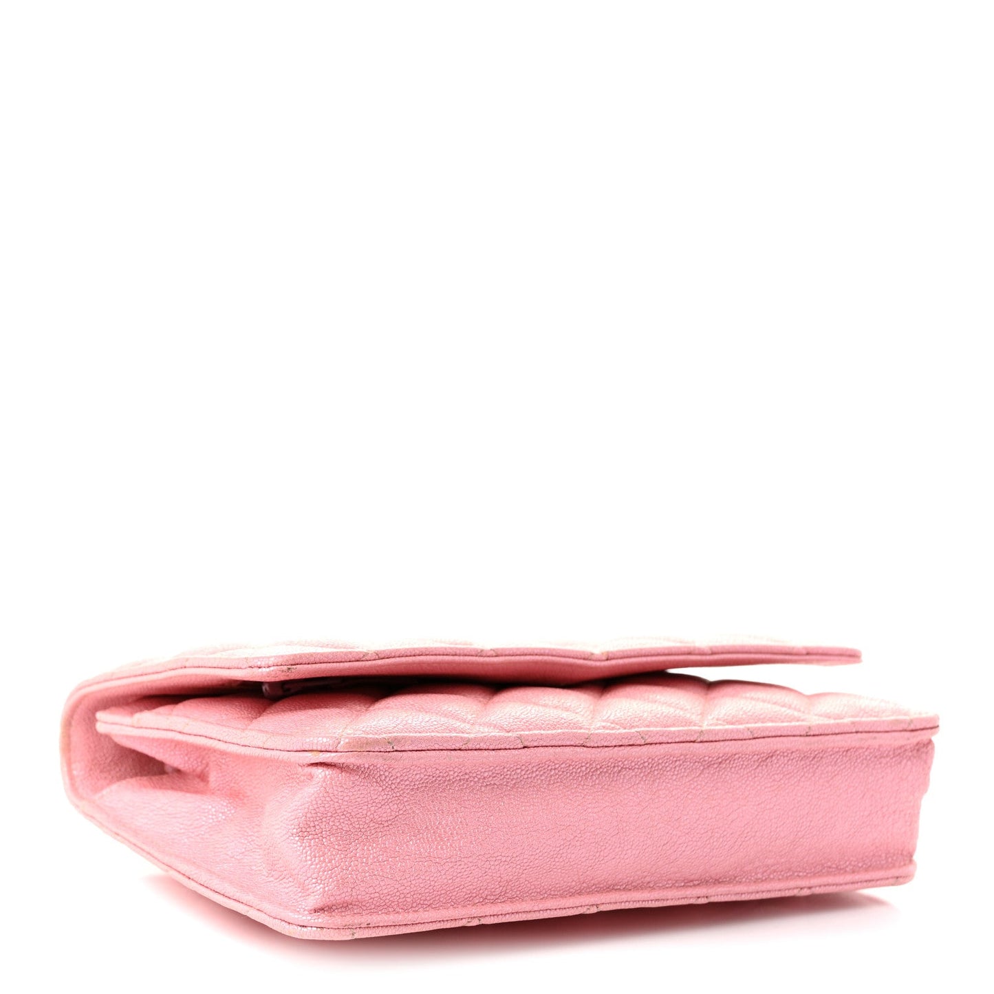 Iridescent Caviar Quilted Wallet on Chain WOC Rose Pink