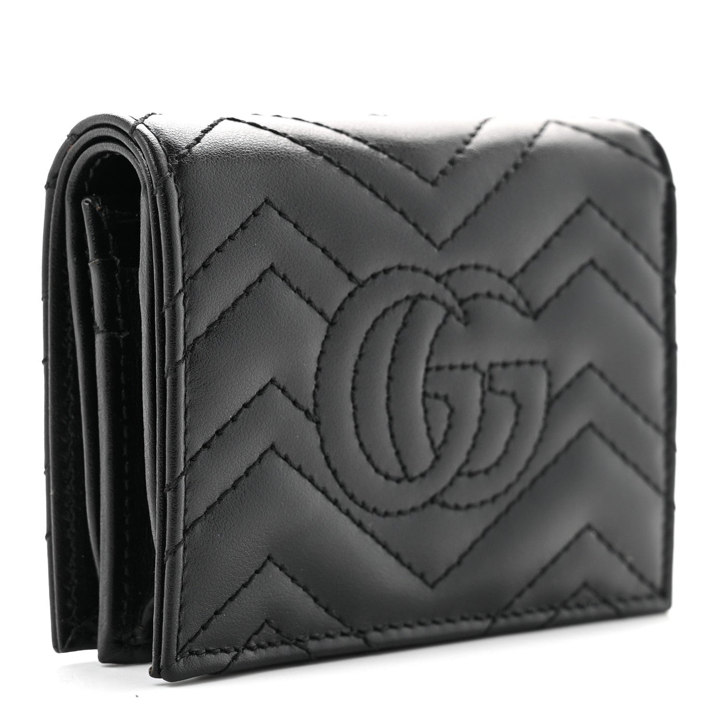 Calfskin Matelasse GG Marmont Card Case Wallet Black