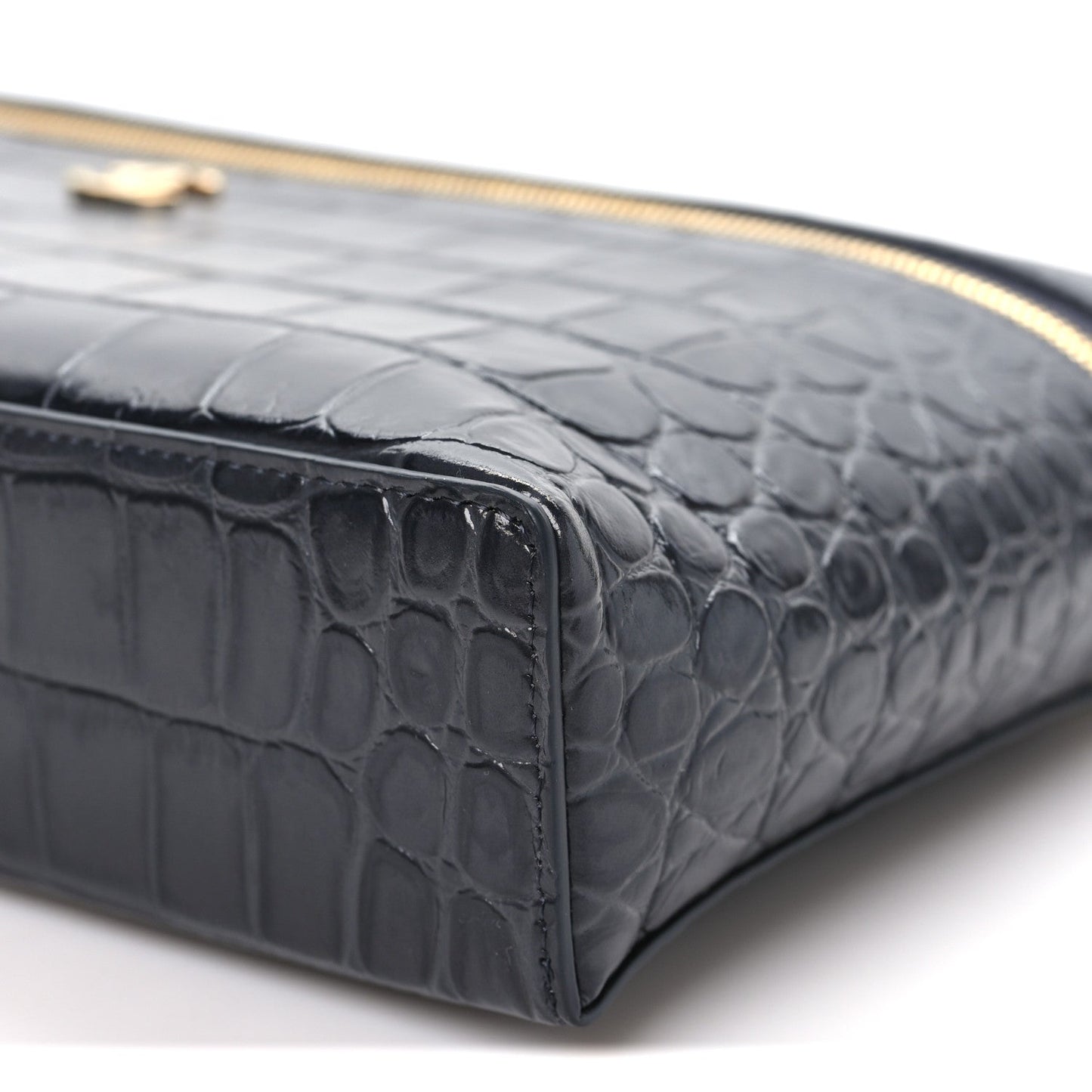 Calfskin Crocodile Embossed Large Supple Trapeze Vanity With Chain Grey