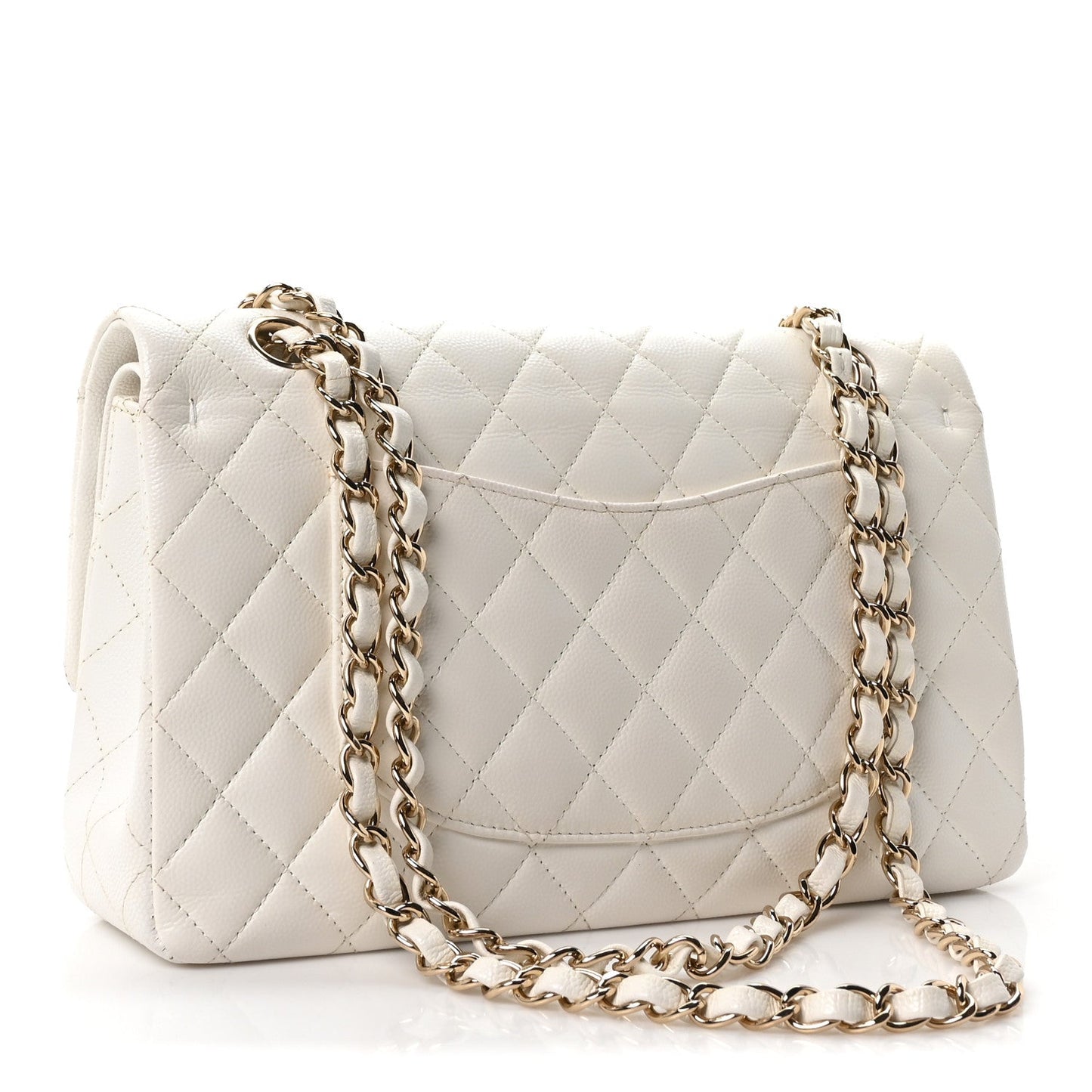 Caviar Quilted Medium Double Flap White