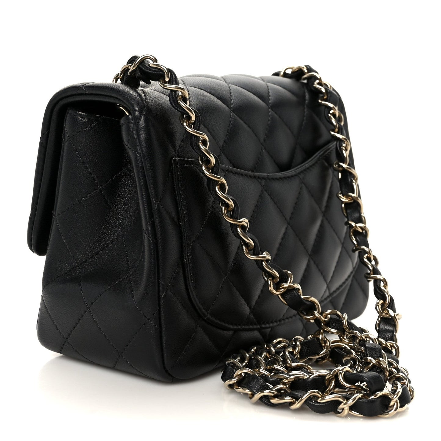 Lambskin Quilted Mini Square Flap Black
