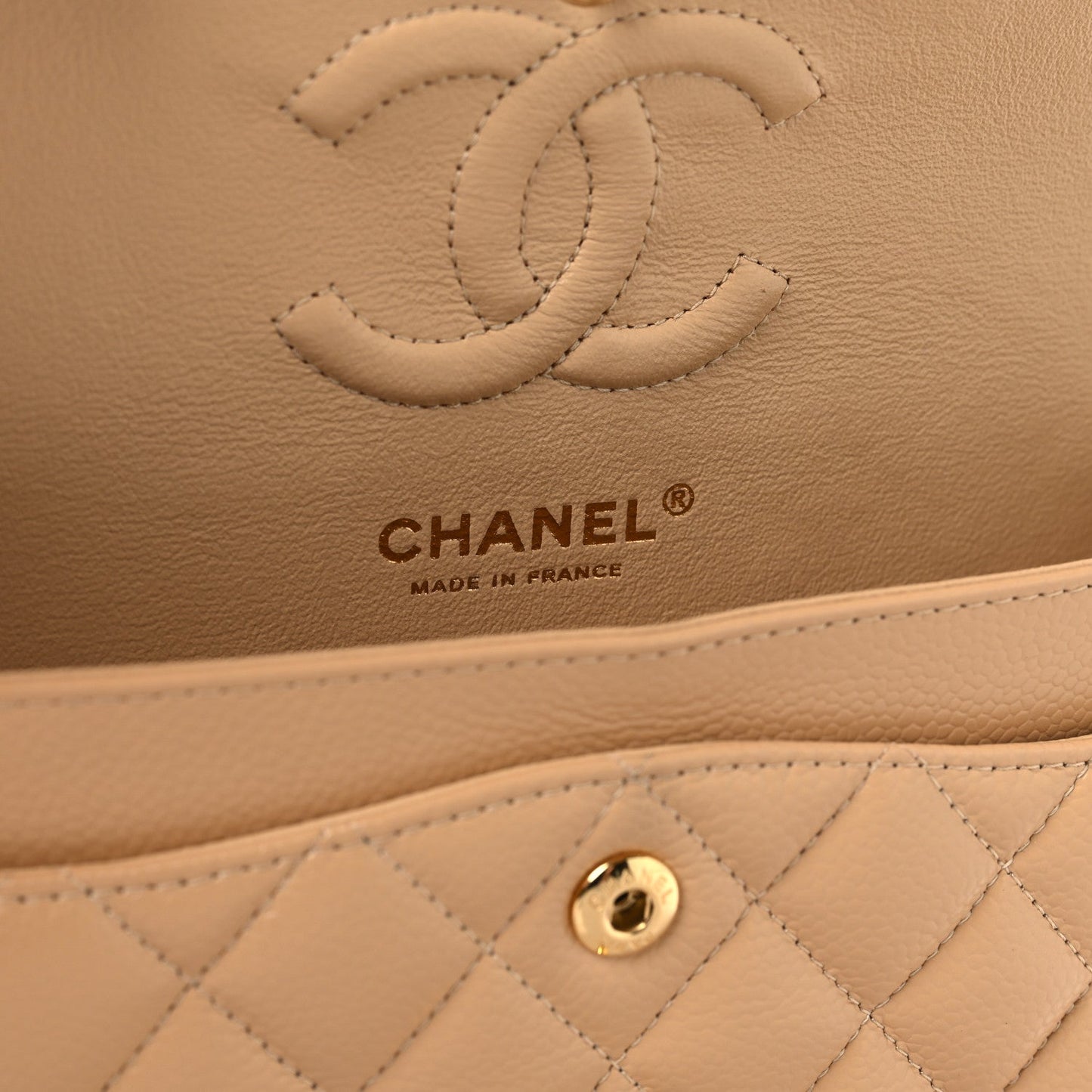 Caviar Quilted Small Double Flap Beige