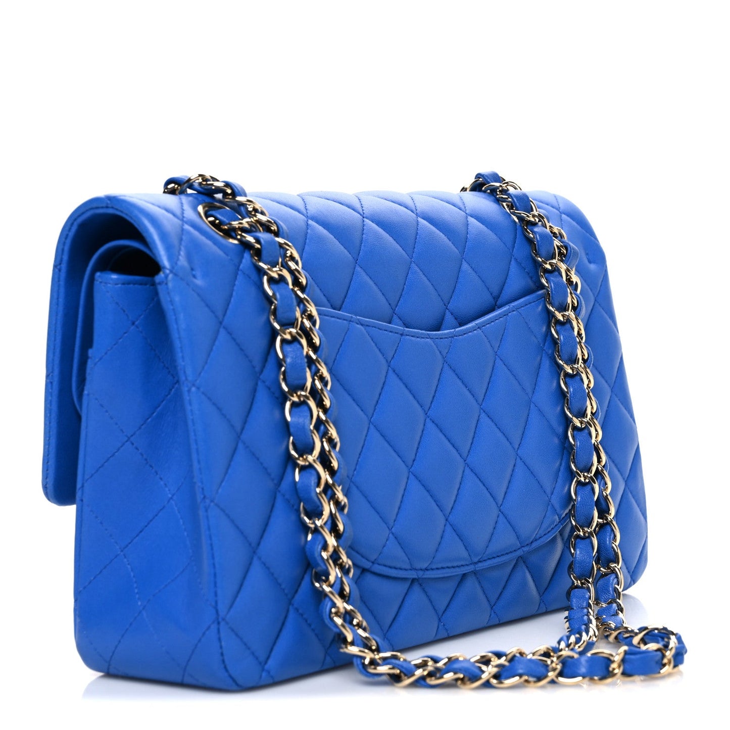 Lambskin Quilted Medium Double Flap Blue