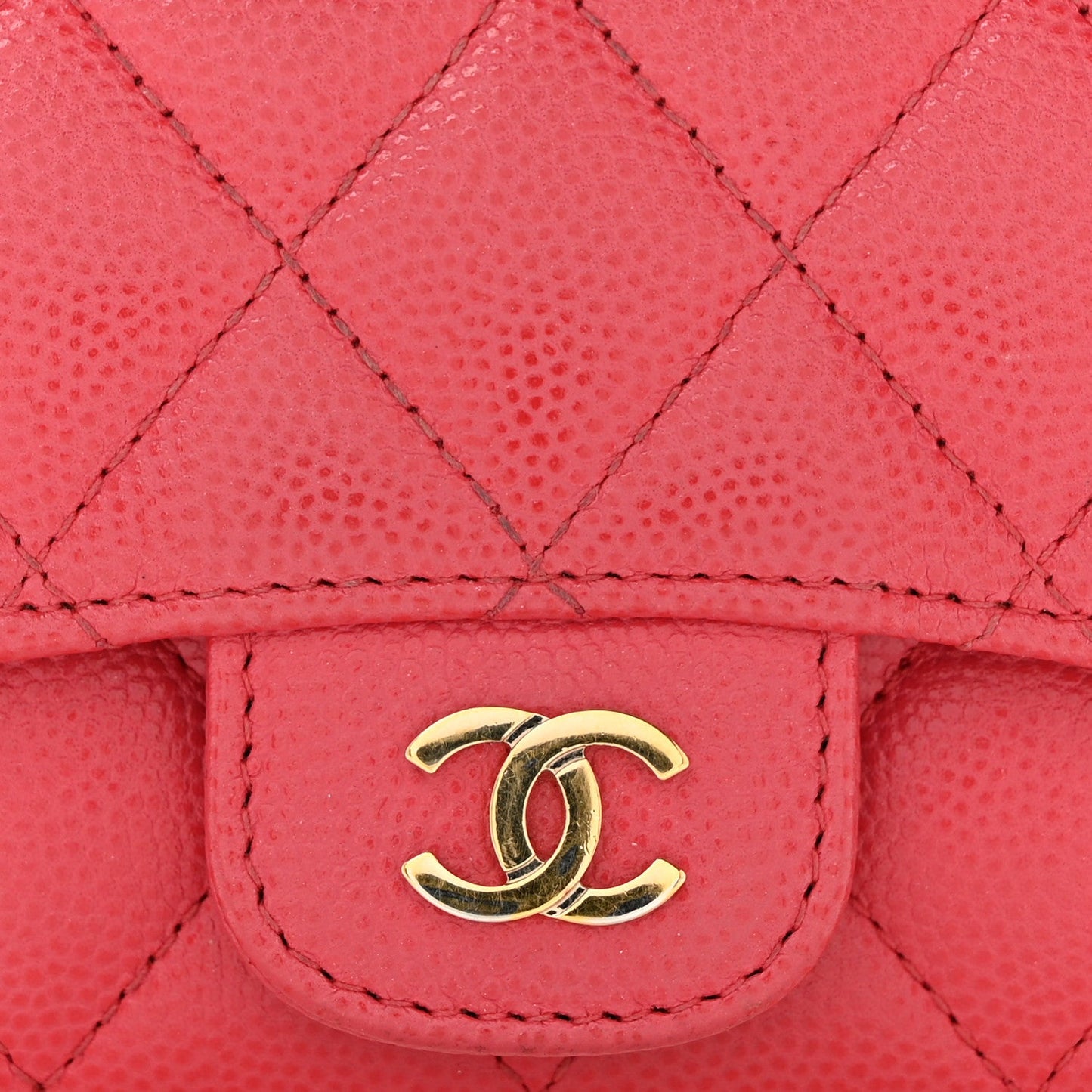 Caviar Quilted Flap Card Holder Wallet Dark Pink