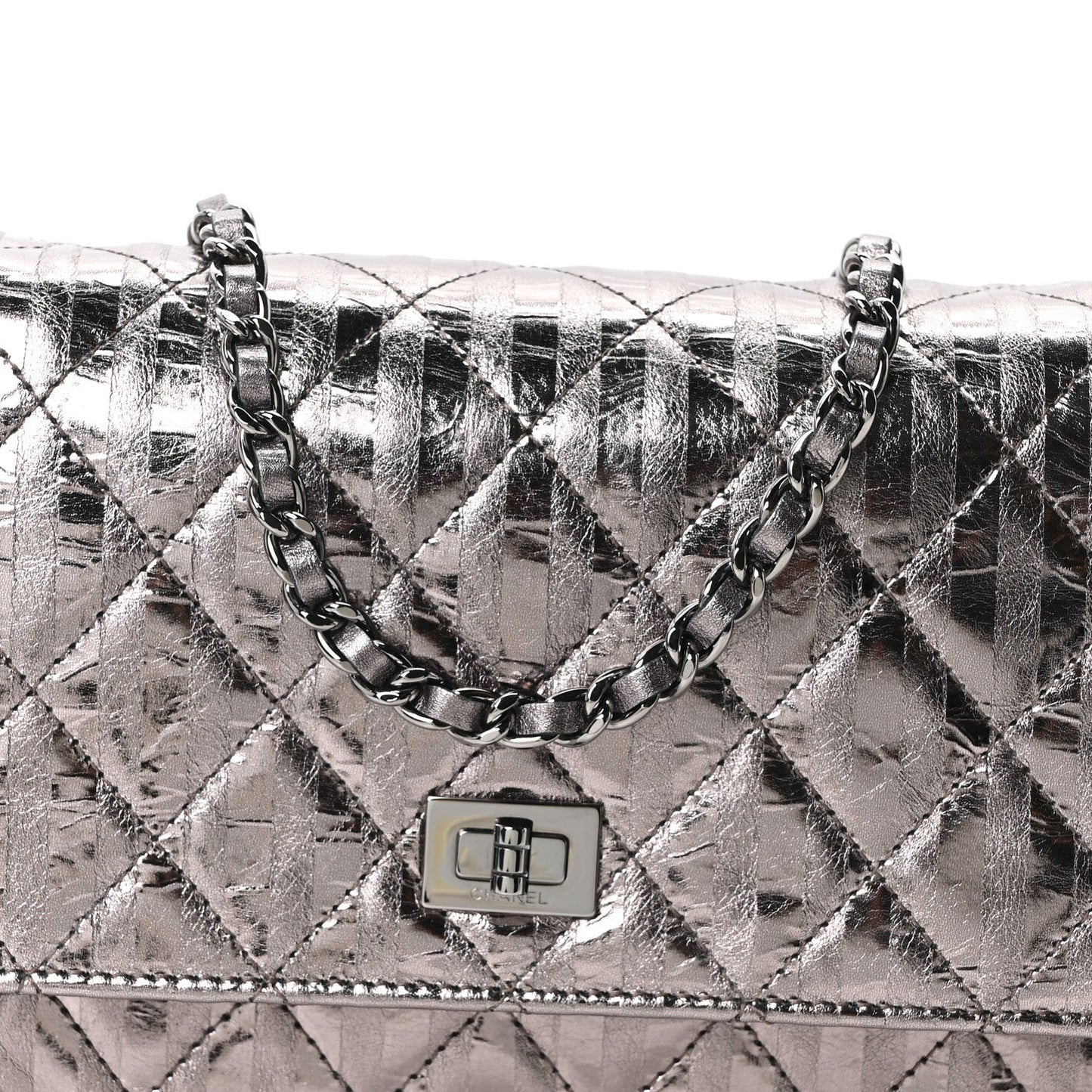 Metallic Striped Calfskin Reissue Wallet On Chain WOC Silver
