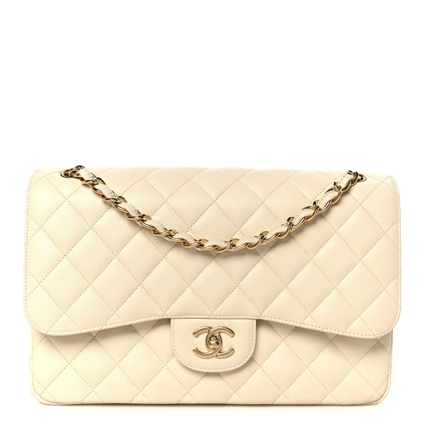 Caviar Quilted Jumbo Double Flap White