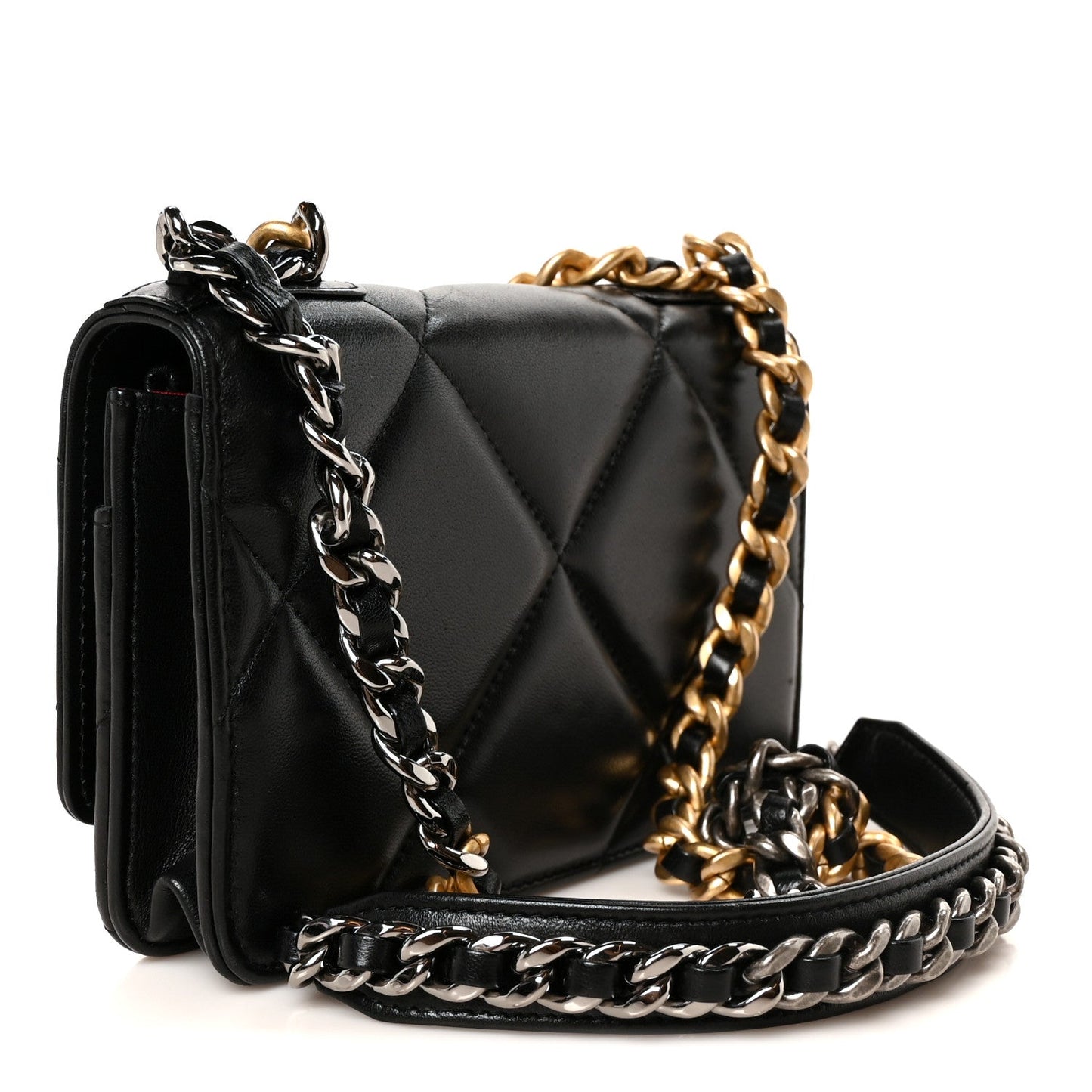 Lambskin Quilted Chanel 19 Wallet On Chain WOC Black