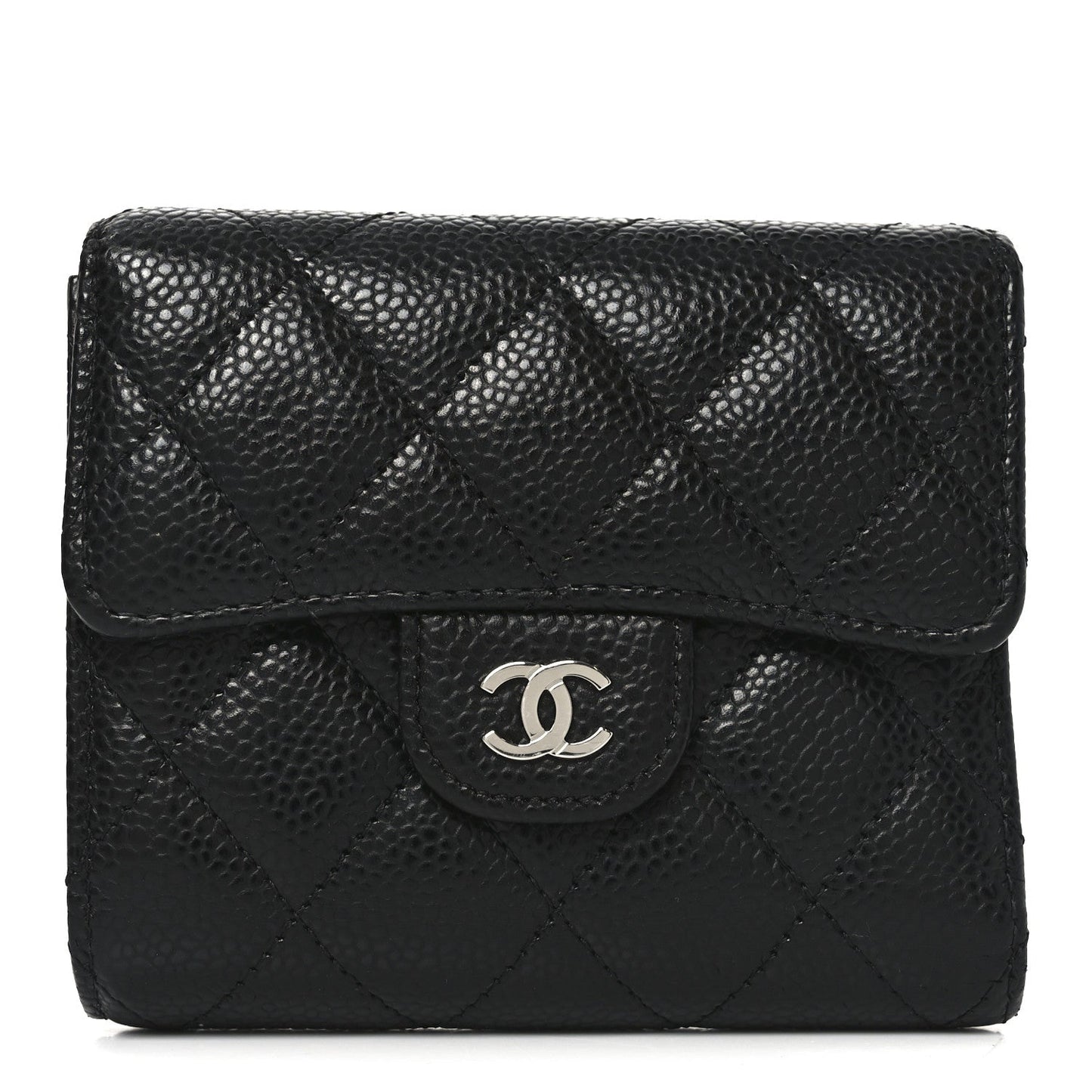 Caviar Quilted Compact Flap Wallet Black