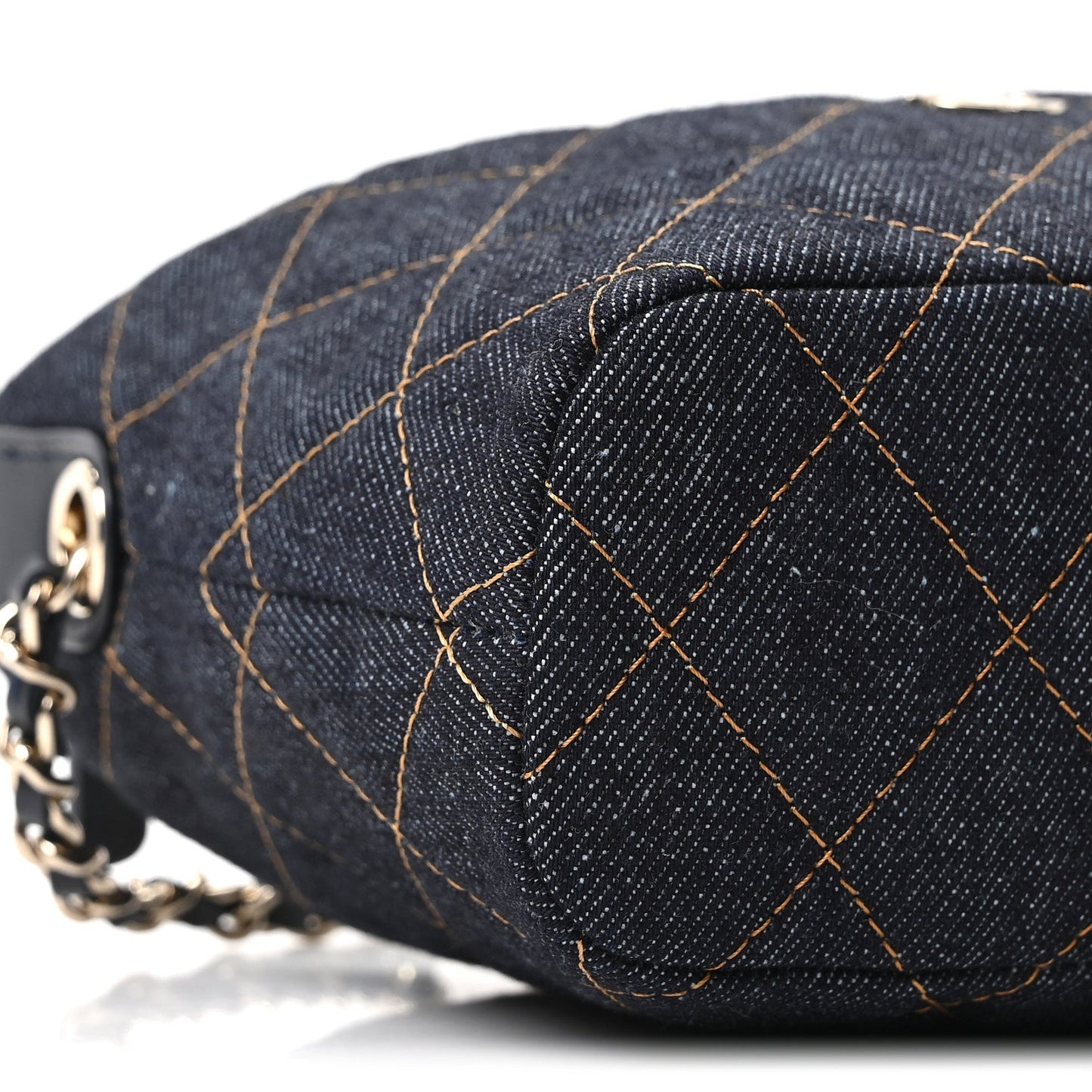 Denim Quilted Hobo Clutch With Chain Dark Blue Orange